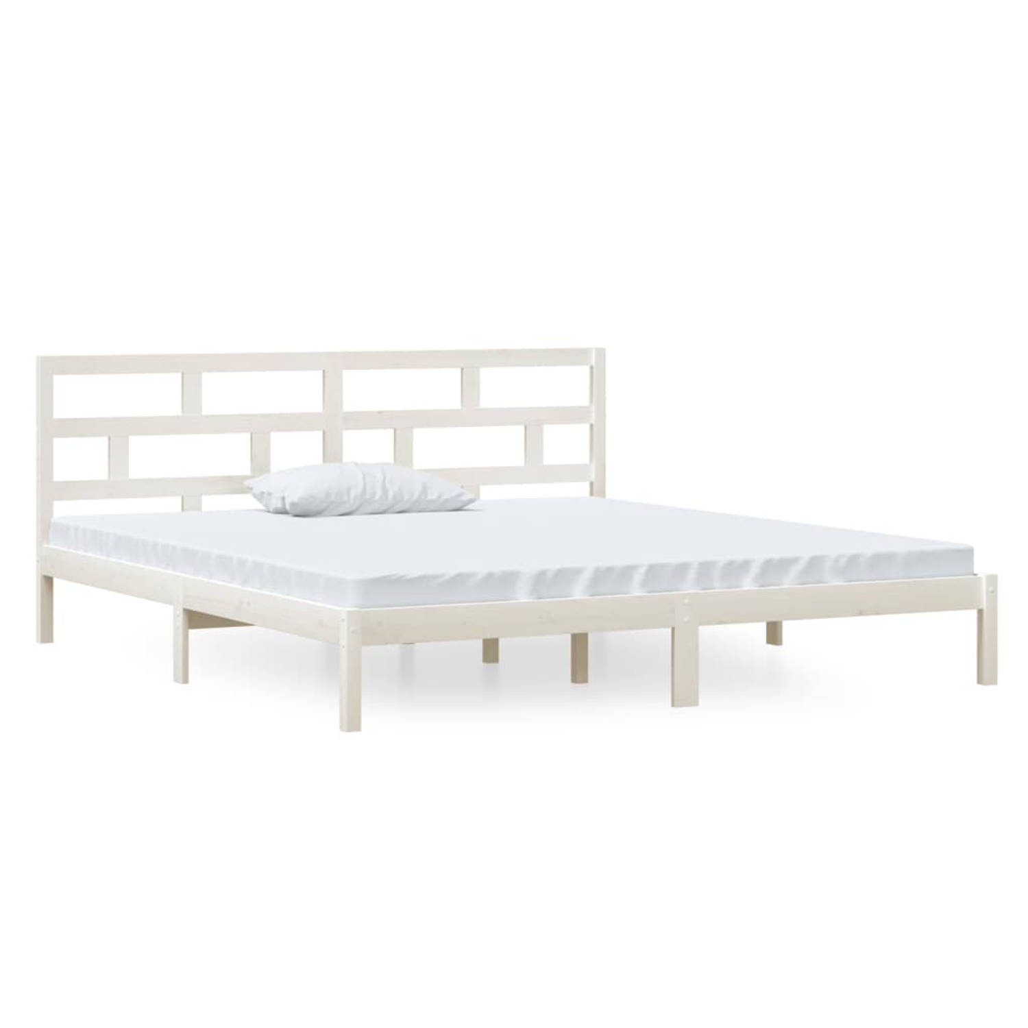 The Living Store Bedframe massief grenenhout wit 140x190 cm - Bedframe - Bedframes - Bed - Bedbodem - Ledikant - Bed Frame - Massief Houten Bedframe - Slaapmeubel - Tweepersoonsbed