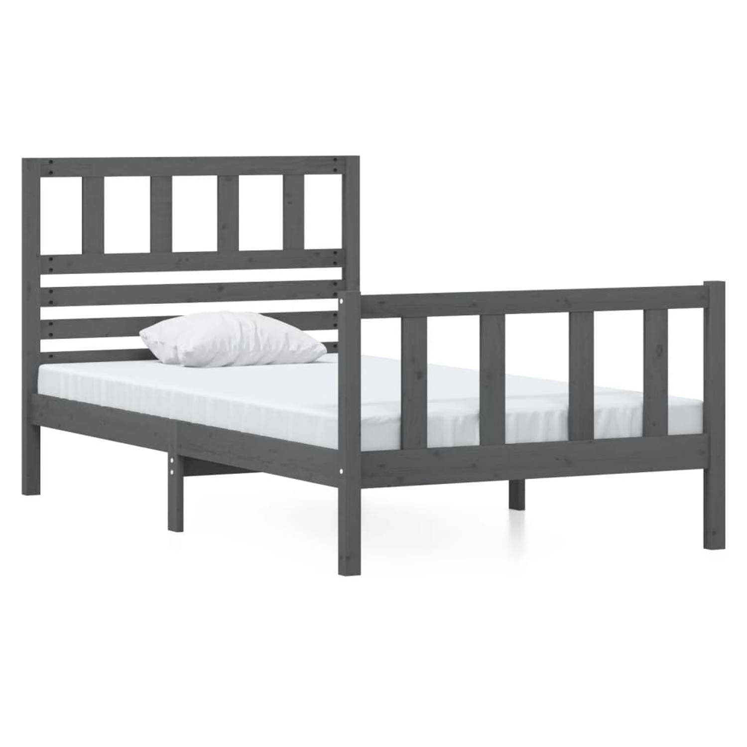 The Living Store Bedframe massief hout grijs 90x190 cm 3FT single - Bedframe - Bedframes - Eenpersoonsbed - Bed - Bedombouw - Frame - Bed Frame - Ledikant - Bedframe Met Hoofdeinde