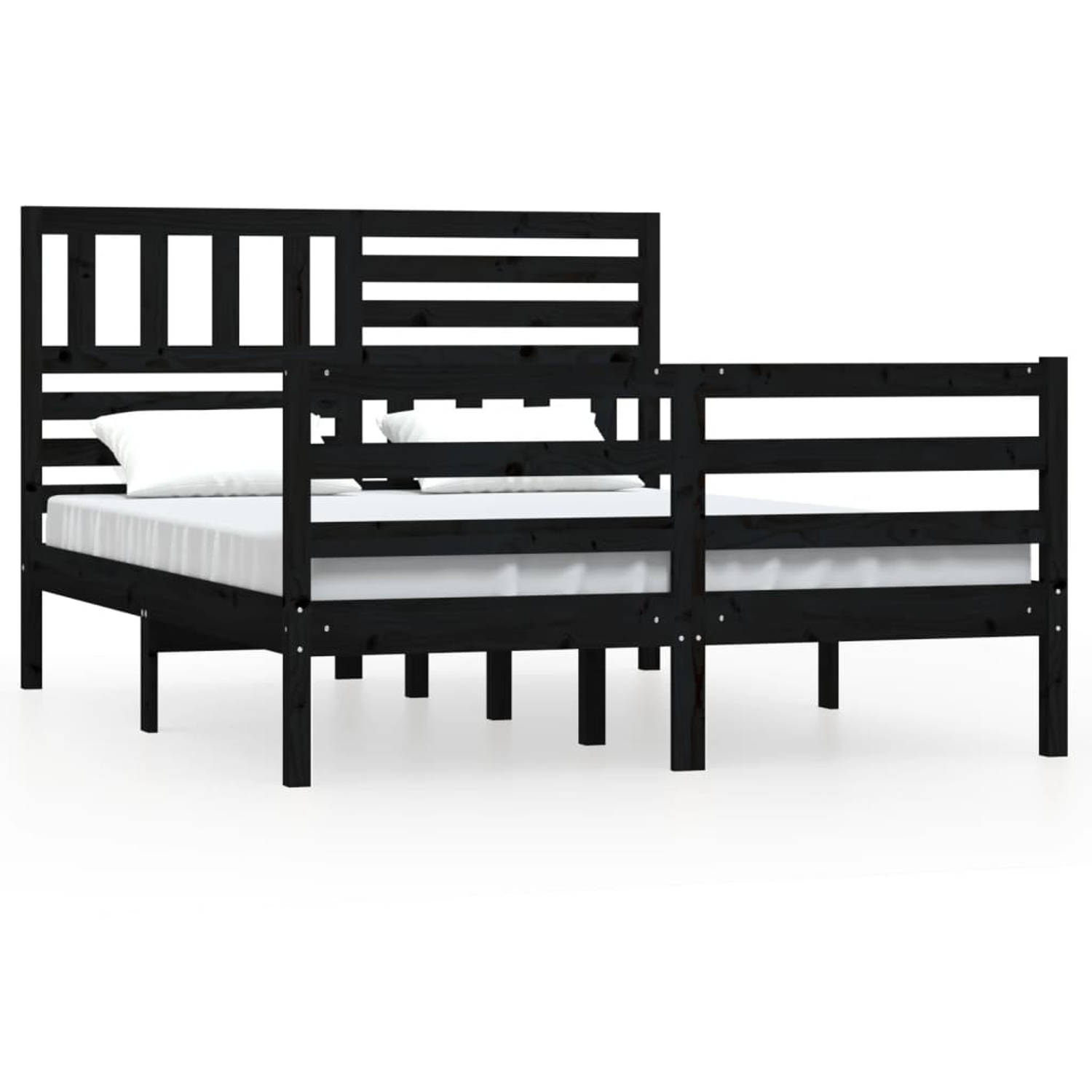 The Living Store Bedframe massief hout zwart 140x200 cm - Bedframe - Bedframes - Tweepersoonsbed - Bed - Bedombouw - Dubbel Bed - Frame - Bed Frame - Ledikant - Bedframe Met Hoofde