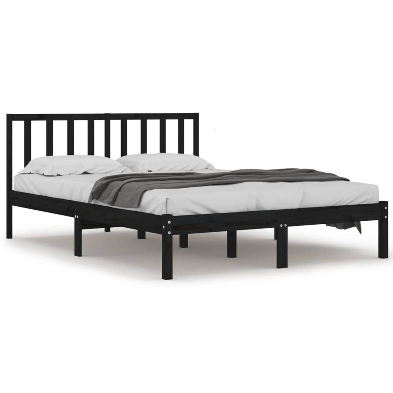 The Living Store Bedframe massief grenenhout zwart 140x190 cm - Bedframe - Bedframes - Bed - Bedbodem - Ledikant - Bed Frame - Massief Houten Bedframe - Slaapmeubel - Bedden - Bedb