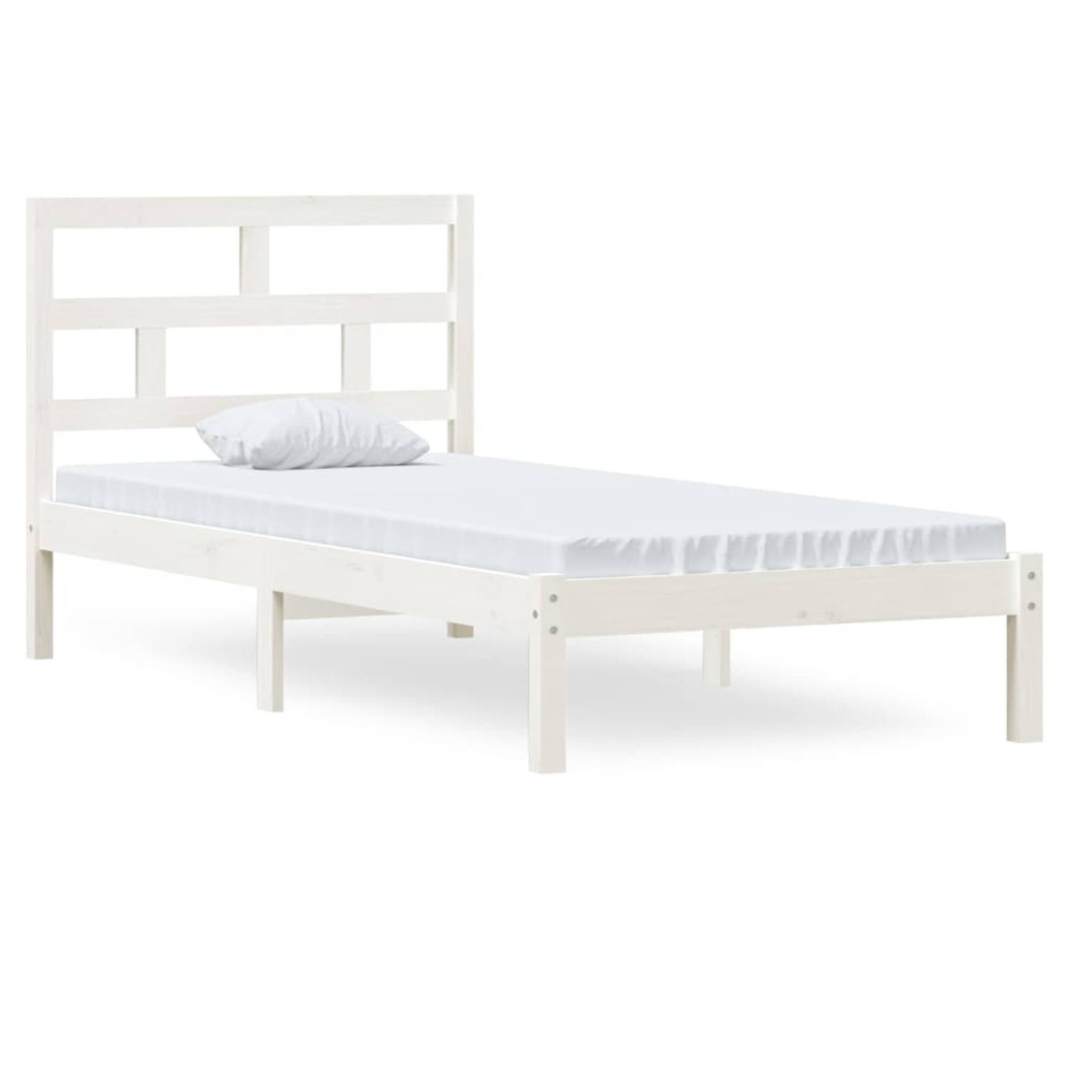 The Living Store Bedframe massief grenenhout wit 90x200 cm - Bedframe - Bedframes - Bed - Bedbodem - Ledikant - Bed Frame - Massief Houten Bedframe - Slaapmeubel - Eenpersoonsbed -