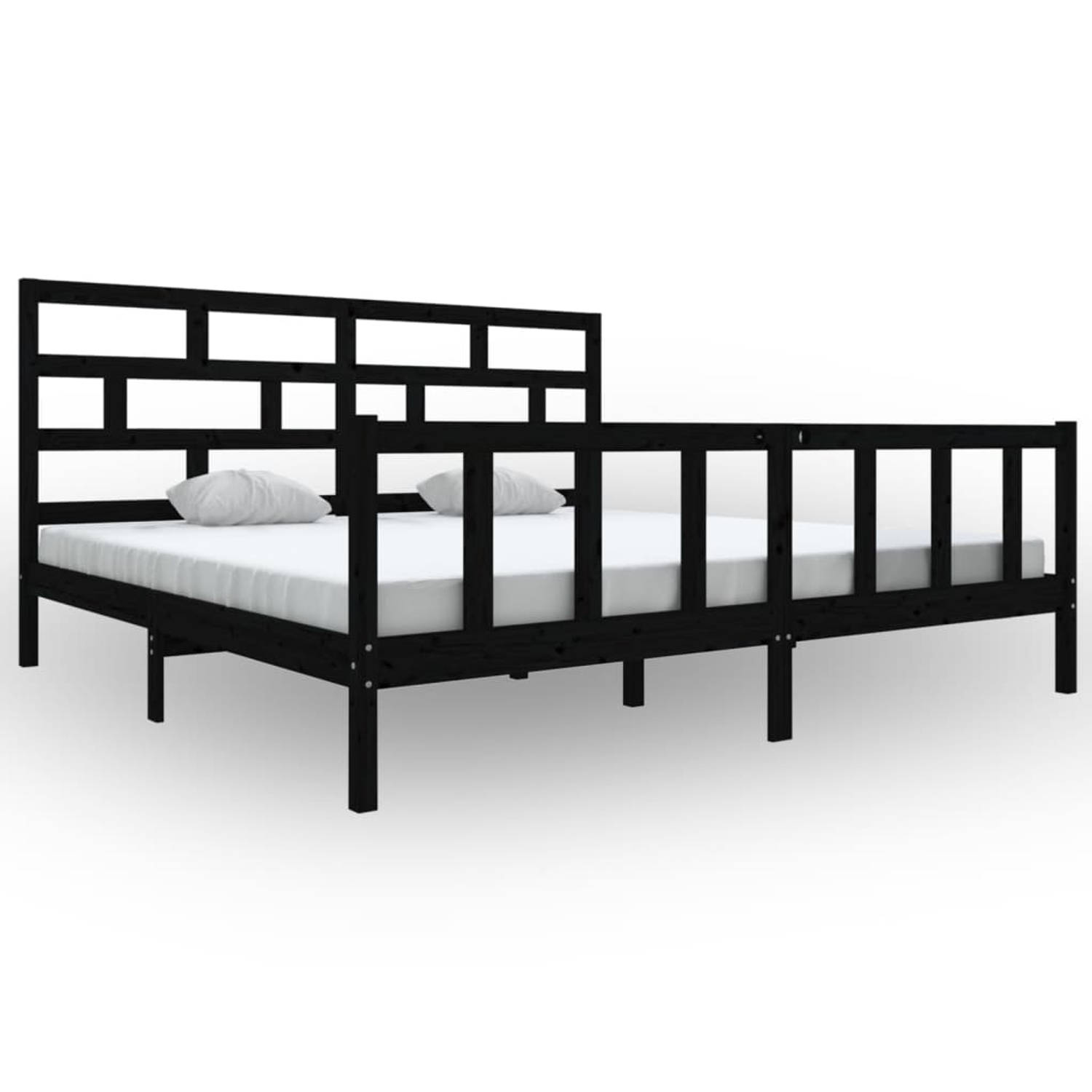 The Living Store Bedframe massief grenenhout zwart 180x200 cm 6FT Super King - Bedframe - Bedframes - Bed - Bedbodem - Ledikant - Bed Frame - Massief Houten Bedframe - Slaapmeubel