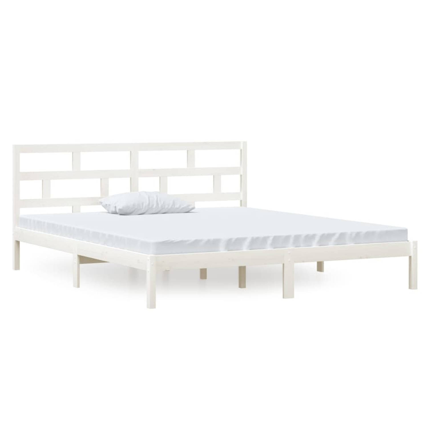 The Living Store Bedframe massief hout wit 135x190 cm 4FT6 Double - Bedframe - Bedframes - Bed - Bedbodem - Ledikant - Bed Frame - Massief Houten Bedframe - Slaapmeubel - Tweeperso