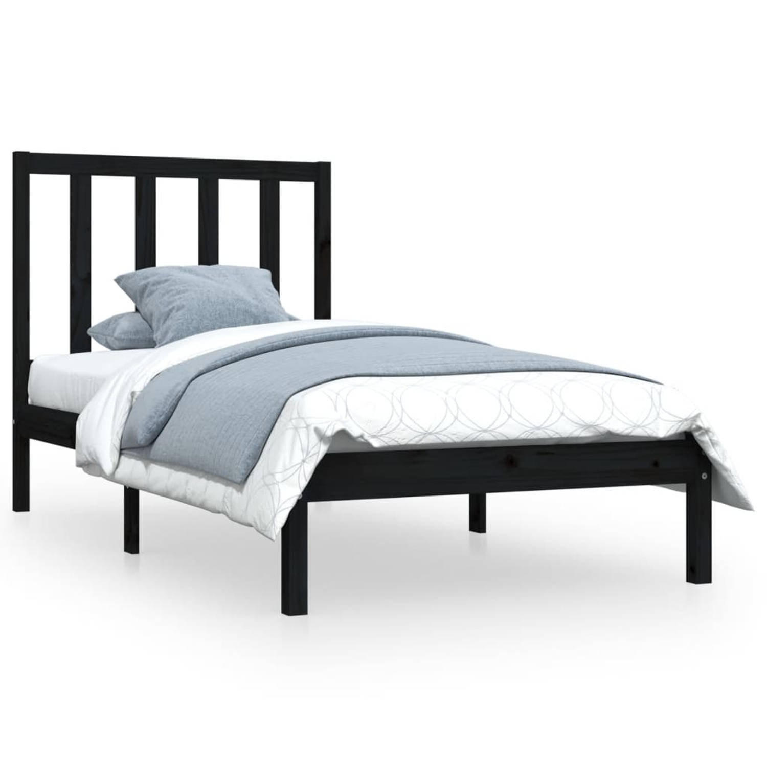 The Living Store Bedframe massief grenenhout zwart 90x190 cm 3FT Single - Bedframe - Bedframes - Bed - Bedbodem - Ledikant - Bed Frame - Massief Houten Bedframe - Slaapmeubel - Een