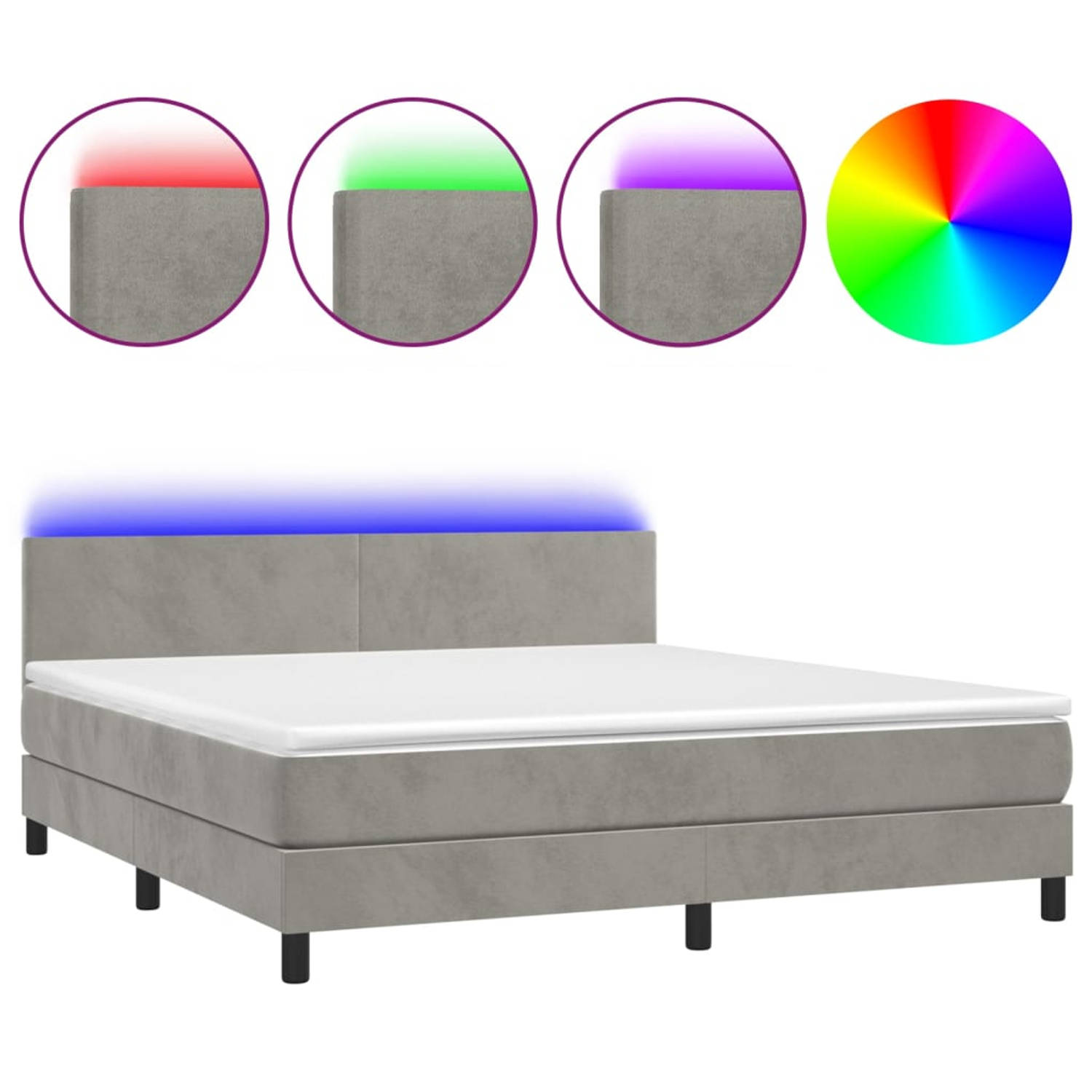 The Living Store Boxspring Bed - Fluweel - 180x200 - LED verlichting - Pocketvering - Huidvriendelijk