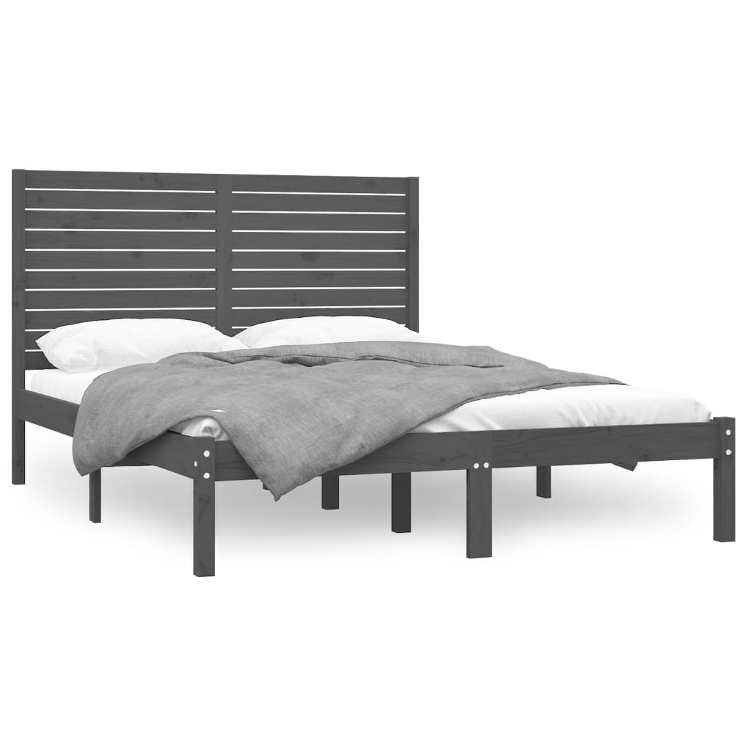 The Living Store Bedframe massief hout grijs 140x200 cm - Bedframe - Bedframes - Tweepersoonsbed - Bed - Bedombouw - Dubbel Bed - Frame - Bed Frame - Ledikant - Bedframe Met Hoofde