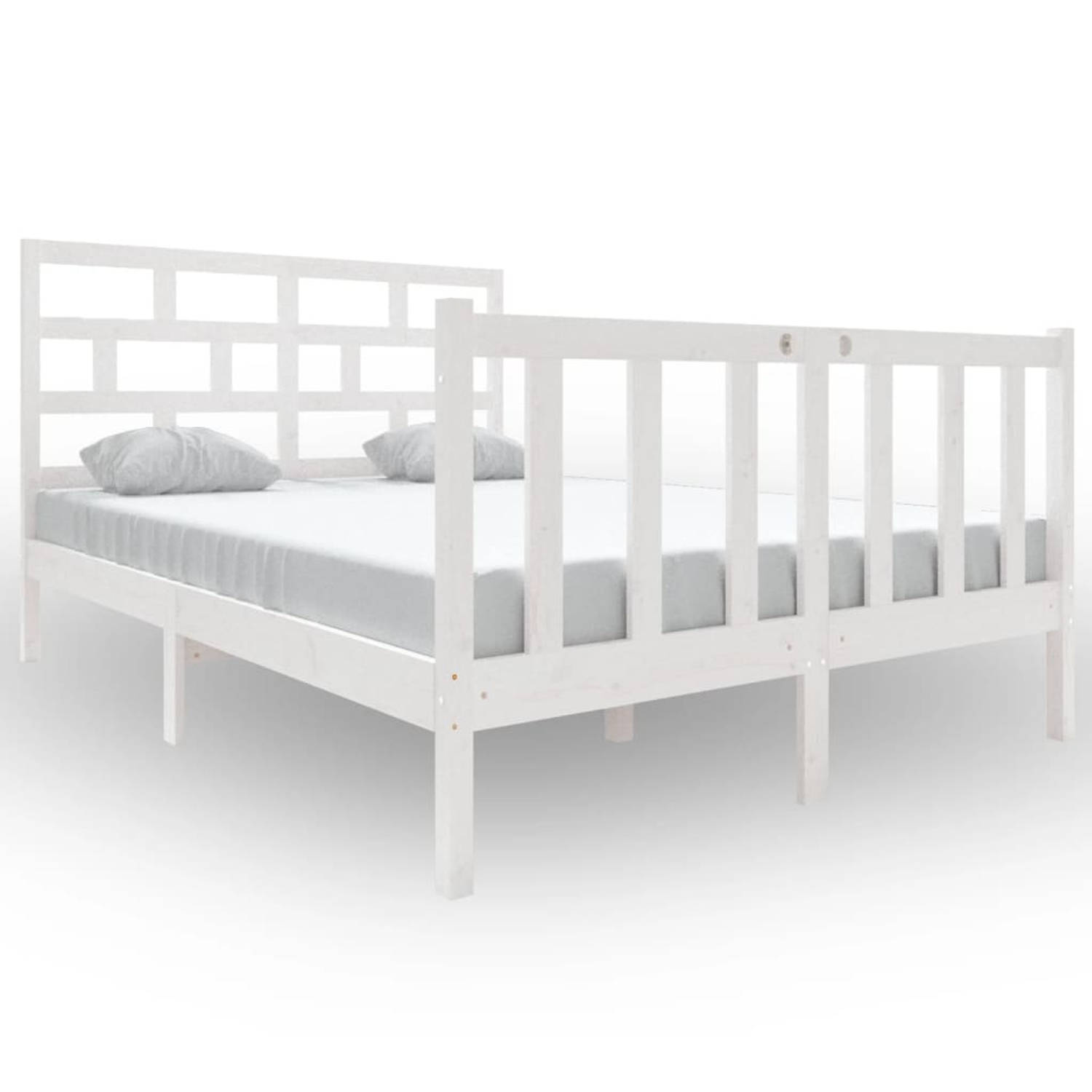 The Living Store Bedframe massief grenenhout wit 140x190 cm - Bedframe - Bedframes - Bed - Bedbodem - Ledikant - Bed Frame - Massief Houten Bedframe - Slaapmeubel - Tweepersoonsbed