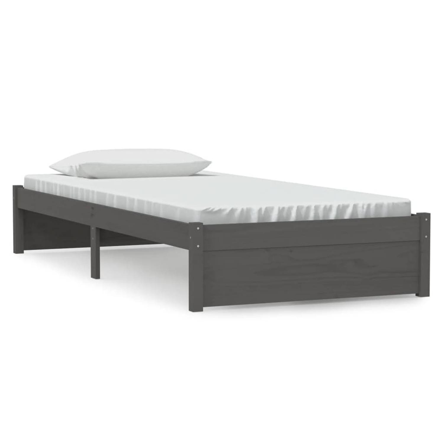 The Living Store Bedframe massief hout grijs 90x190 cm 3FT Single - Bedframe - Bedframes - Bed - Bedbodem - Ledikant - Bed Frame - Massief Houten Bedframe - Slaapmeubel - Eenpersoo