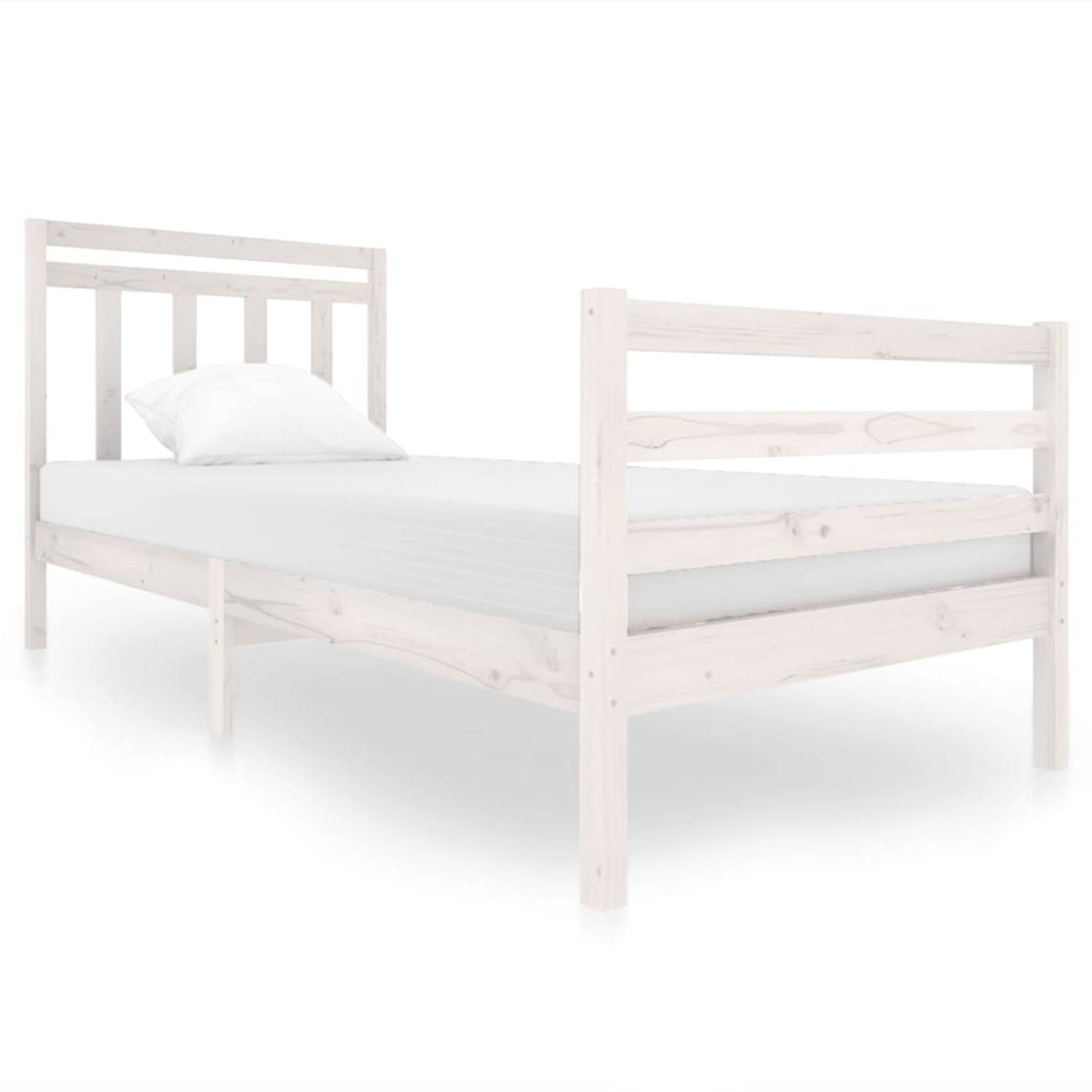 The Living Store Bedframe massief hout wit 90x200 cm - Bedframe - Bedframes - Eenpersoonsbed - Bed - Bedombouw - Frame - Bed Frame - Ledikant - Bedframe Met Hoofdeinde - Eenpersoon