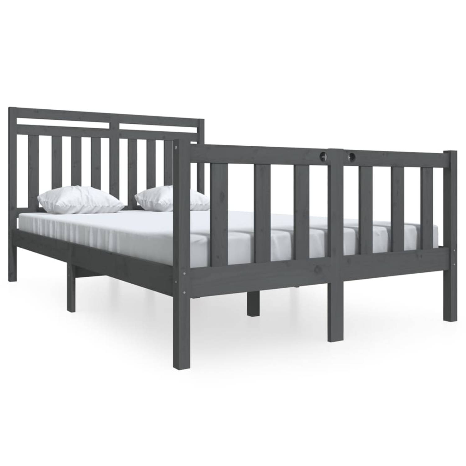 The Living Store Bedframe massief hout grijs 135x190 cm 4FT6 Double - Bedframe - Bedframes - Tweepersoonsbed - Bed - Bedombouw - Dubbel Bed - Frame - Bed Frame - Ledikant - Bedfram