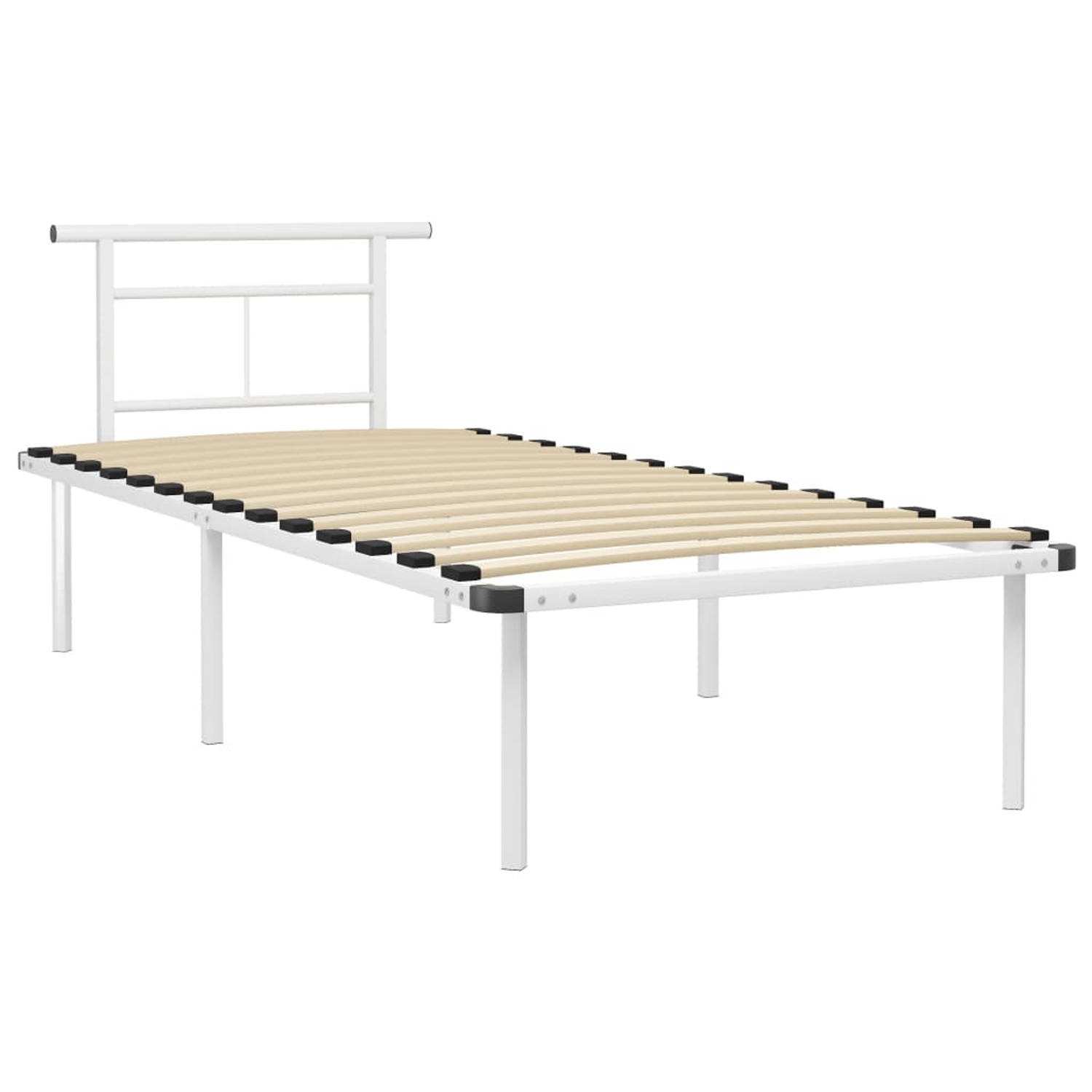 The Living Store Bedframe metaal wit 90x200 cm - Bedframe - Bedframes - Eenpersoonsbed - Eenpersoonsbedden - Bed - Bedden - Bedombouw - Bedombouwen - Frame - Frames - Slaapmeubel