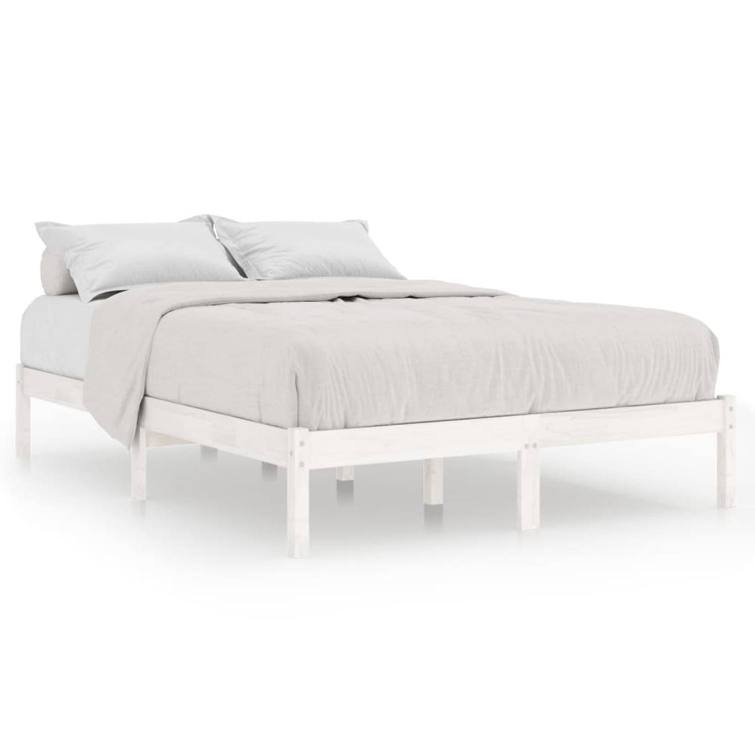 The Living Store Bedframe massief grenenhout wit 140x190 cm - Bed