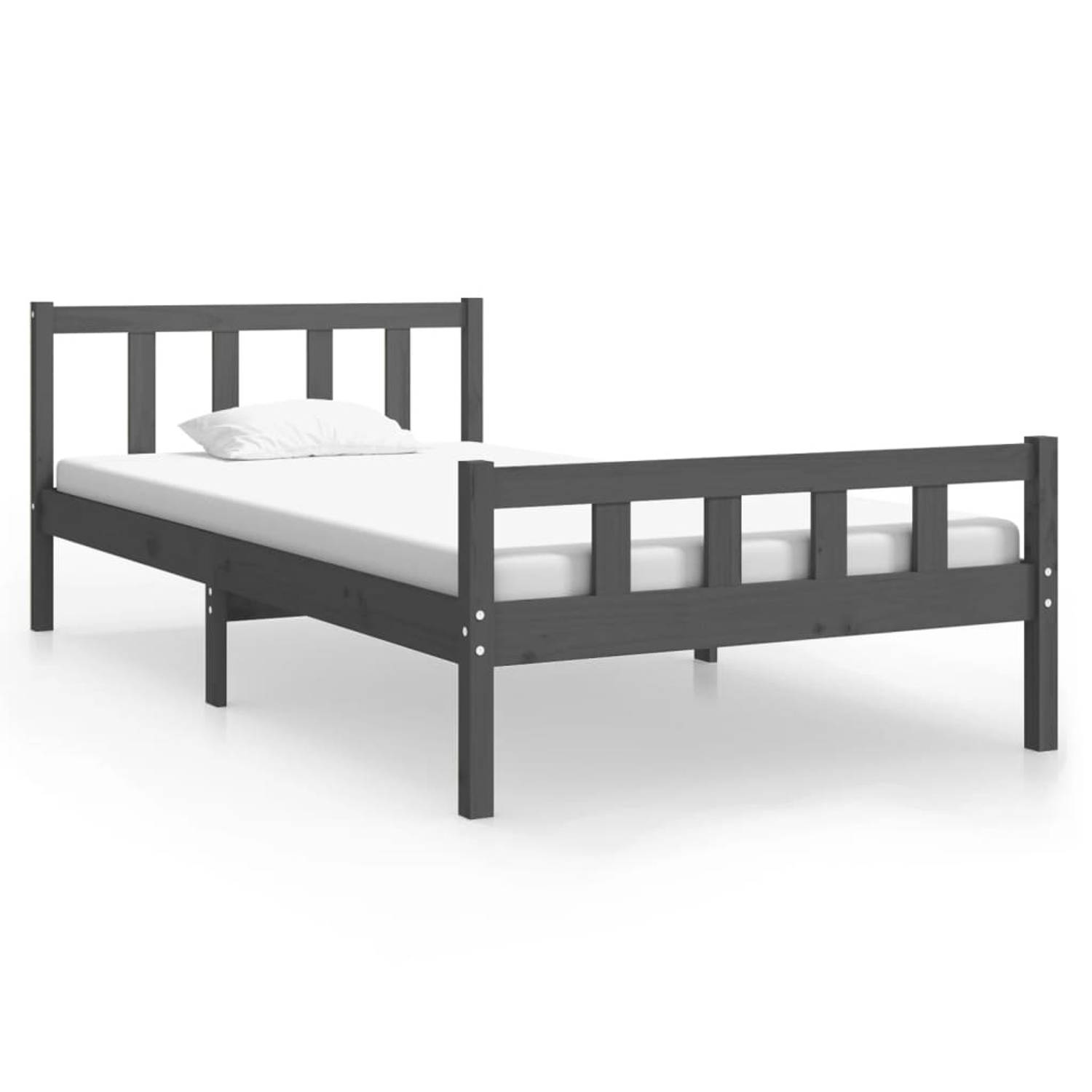 The Living Store Bedframe massief hout grijs 90x200 cm - Bedframe - Bedframes - Eenpersoonsbed - Bed - Bedombouw - Ledikant - Houten Bedframe - Eenpersoonsbedden - Bedden - Bedombo