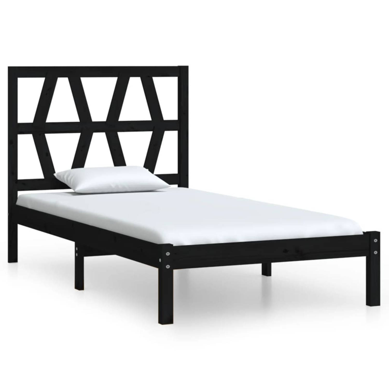 The Living Store Bedframe massief grenenhout zwart 90x190 cm 3FT Single - Bedframe - Bedframes - Eenpersoonsbed - Bed - Bedombouw - Enkel Bed - Frame - Bed Frame - Ledikant - Houte