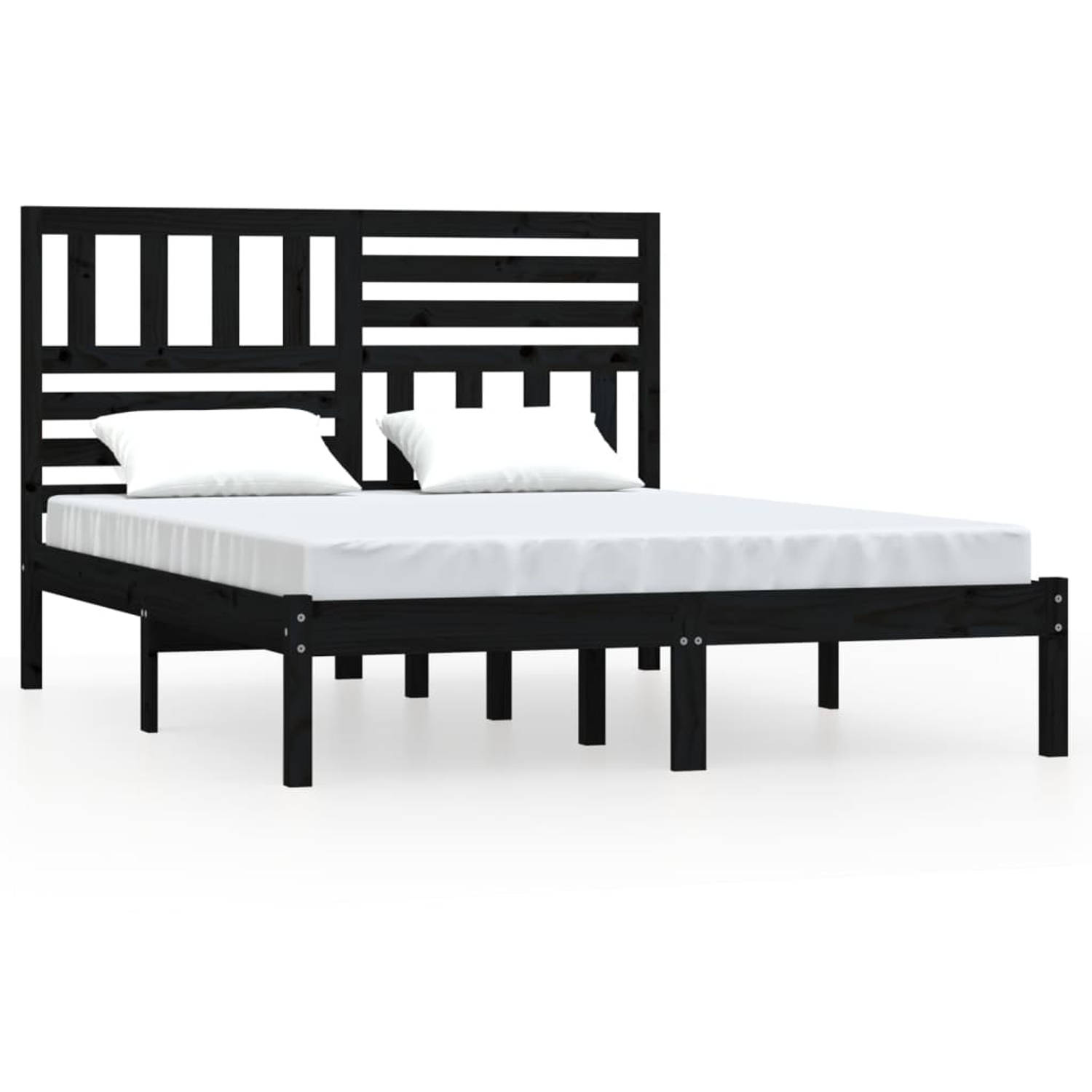 The Living Store Bedframe Zwarte Grenenhouten 150x200cm - Stevig en Stabiel