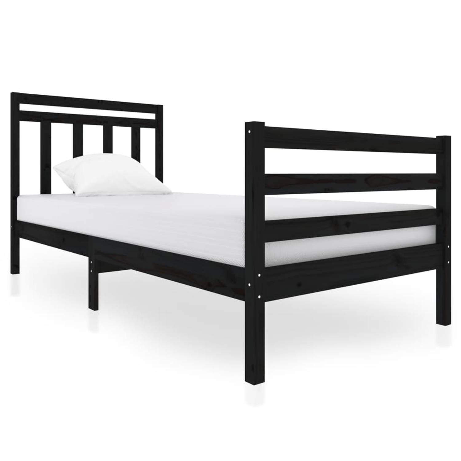 The Living Store Bedframe massief hout zwart 90x200 cm - Bedframe - Bedframes - Eenpersoonsbed - Bed - Bedombouw - Frame - Bed Frame - Ledikant - Bedframe Met Hoofdeinde - Eenperso