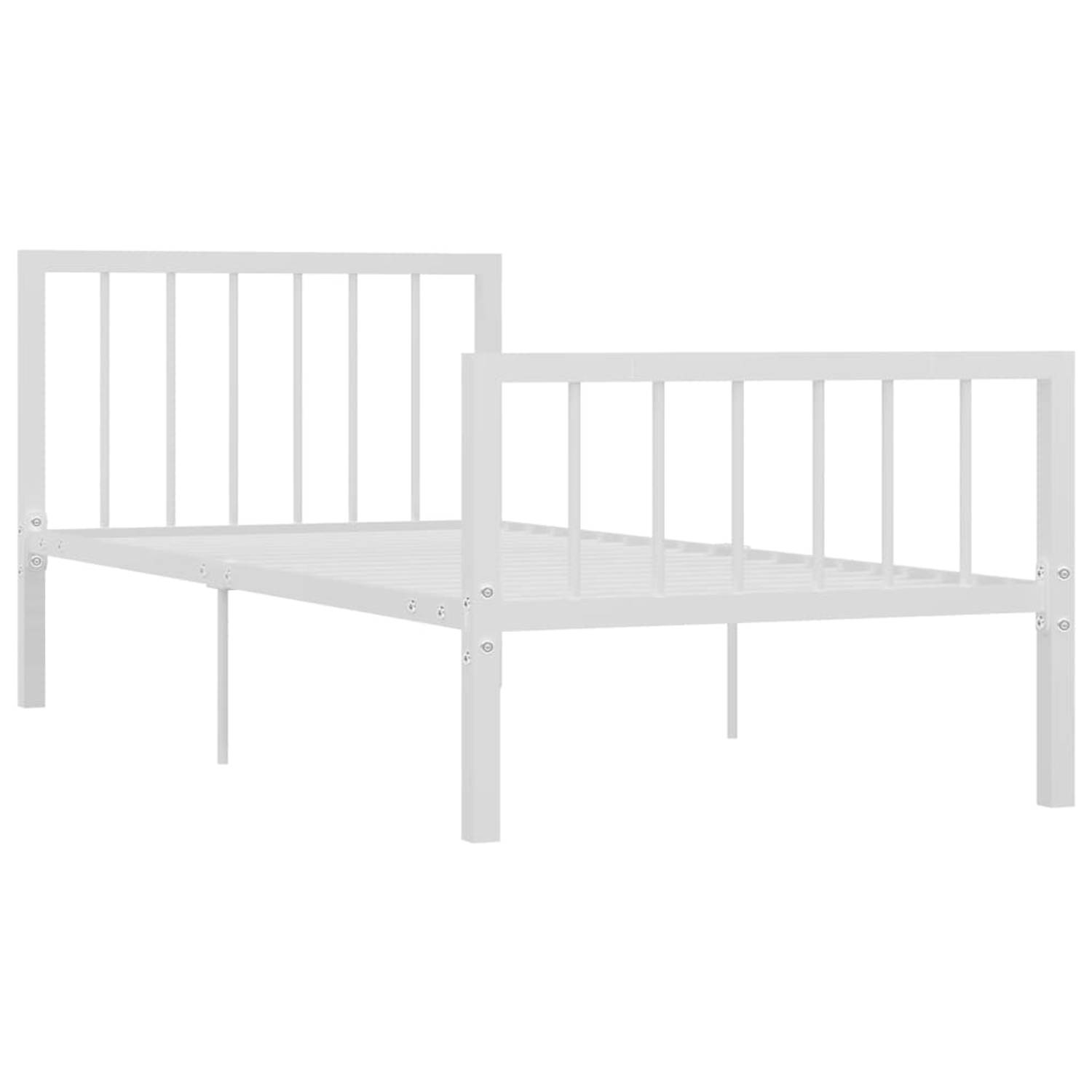 The Living Store Bedframe metaal wit 90x200 cm - Bedframe - Bedframes - Eenpersoonsbed - Eenpersoonsbedden - Bed - Bedden - Bedombouw - Bedombouwen - Frame - Frames - Slaapmeubel