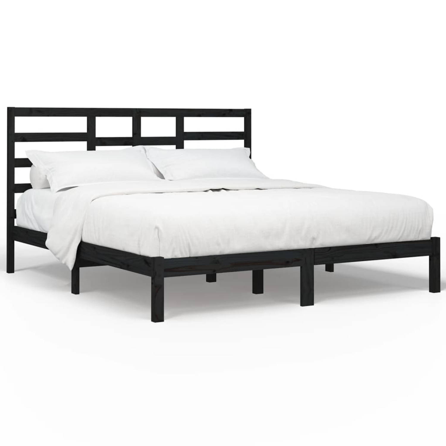 The Living Store Bedframe massief hout zwart 180x200 cm 6FT Super King - Bedframe - Bedframes - Bed - Bedbodem - Ledikant - Bed Frame - Massief Houten Bedframe - Slaapmeubel - Twee