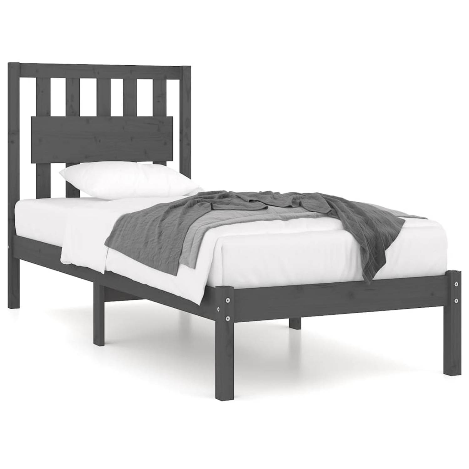 The Living Store Bedframe massief grenenhout grijs 90x190 cm 3FT Single - Bedframe - Bedframes - Eenpersoonsbed - Bed - Bedombouw - Enkel Bed - Frame - Bed Frame - Ledikant - Houte