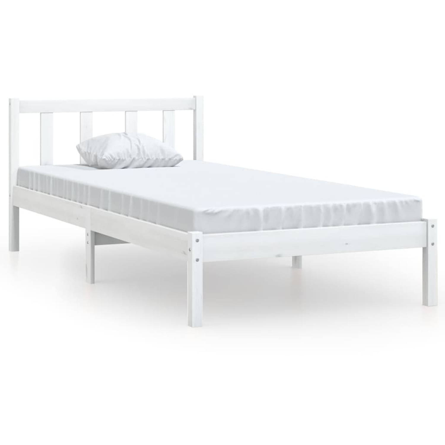 The Living Store Bedframe Grenenhout - 205.5x105.5x69.5 cm - Wit