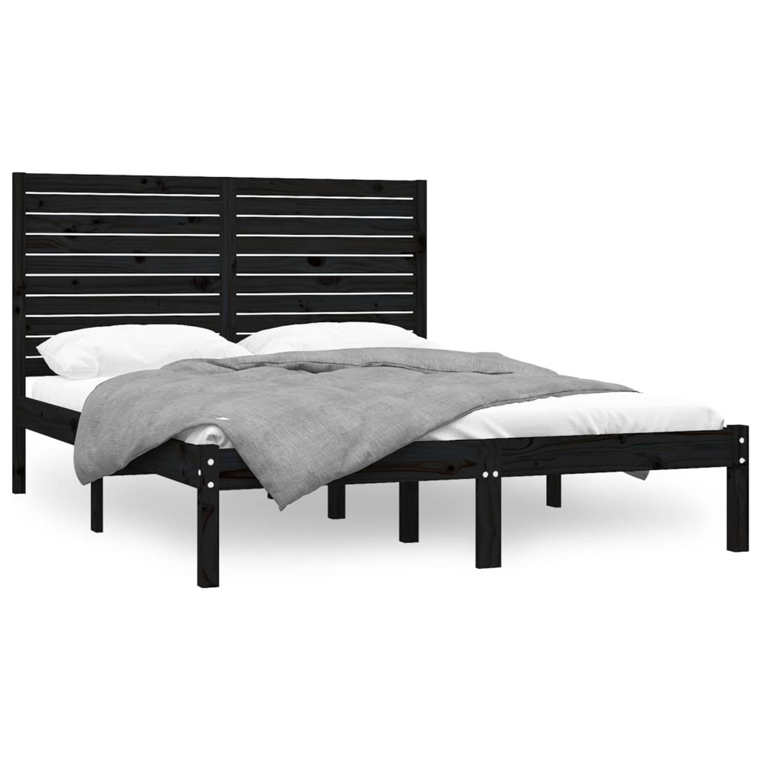 The Living Store Bedframe massief hout zwart 160x200 cm - Bedframe - Bedframes - Tweepersoonsbed - Bed - Bedombouw - Dubbel Bed - Frame - Bed Frame - Ledikant - Bedframe Met Hoofde