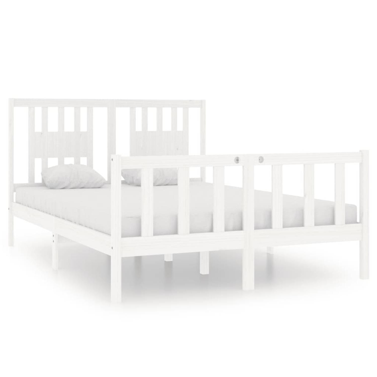 The Living Store Bedframe massief hout wit 140x190 cm - Bedframe - Bedframes - Tweepersoonsbed - Bed - Bedombouw - Dubbel Bed - Frame - Bed Frame - Ledikant - Houten Bedframe - Twe