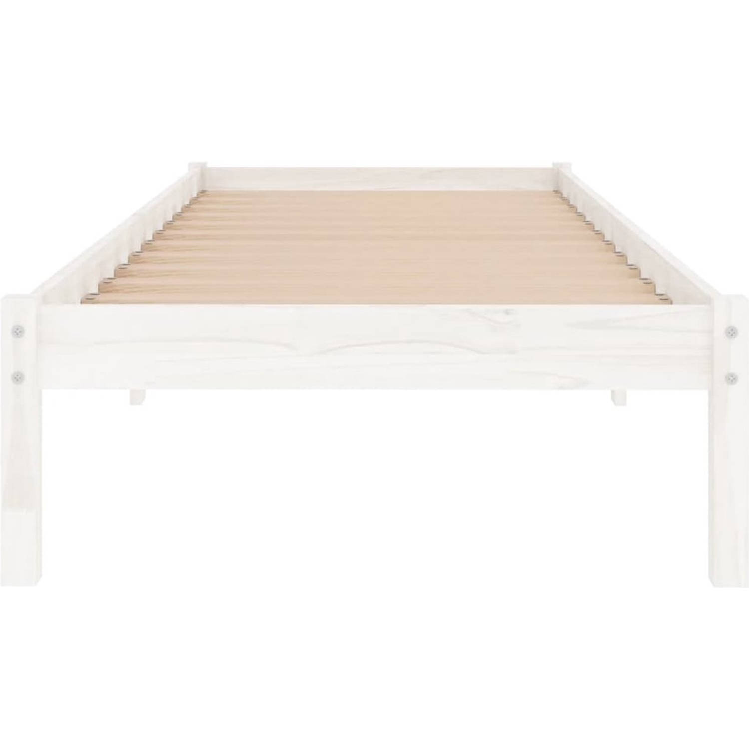 The Living Store Houten Bedframe - Massief grenenhout - 90x190 cm - Wit