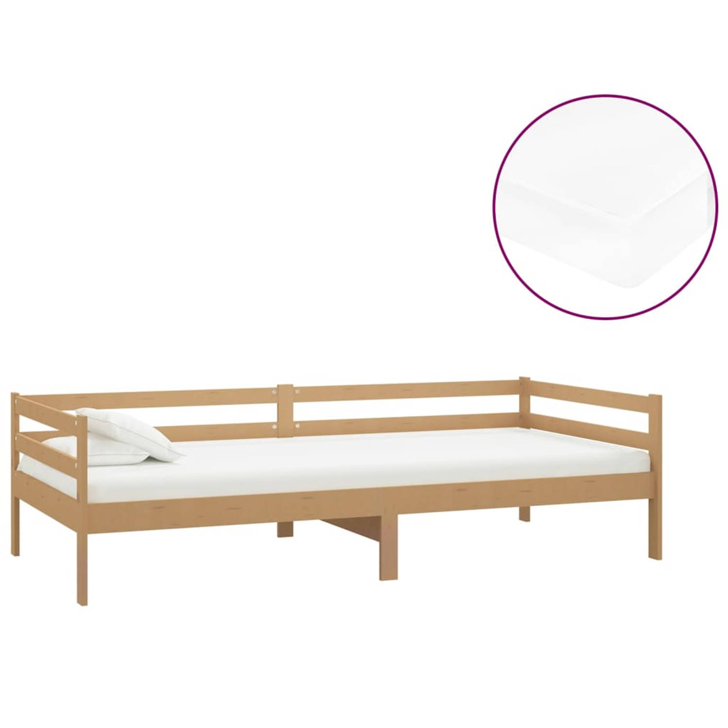 The Living Store Slaapbank met matras massief grenenhout honingbruin 90x200 cm - Bedbank - Bedbanken - Bed Bank - Bed Banken - Slaapbank - Slaapbanken - Slaap Bank - Slaap Banken -