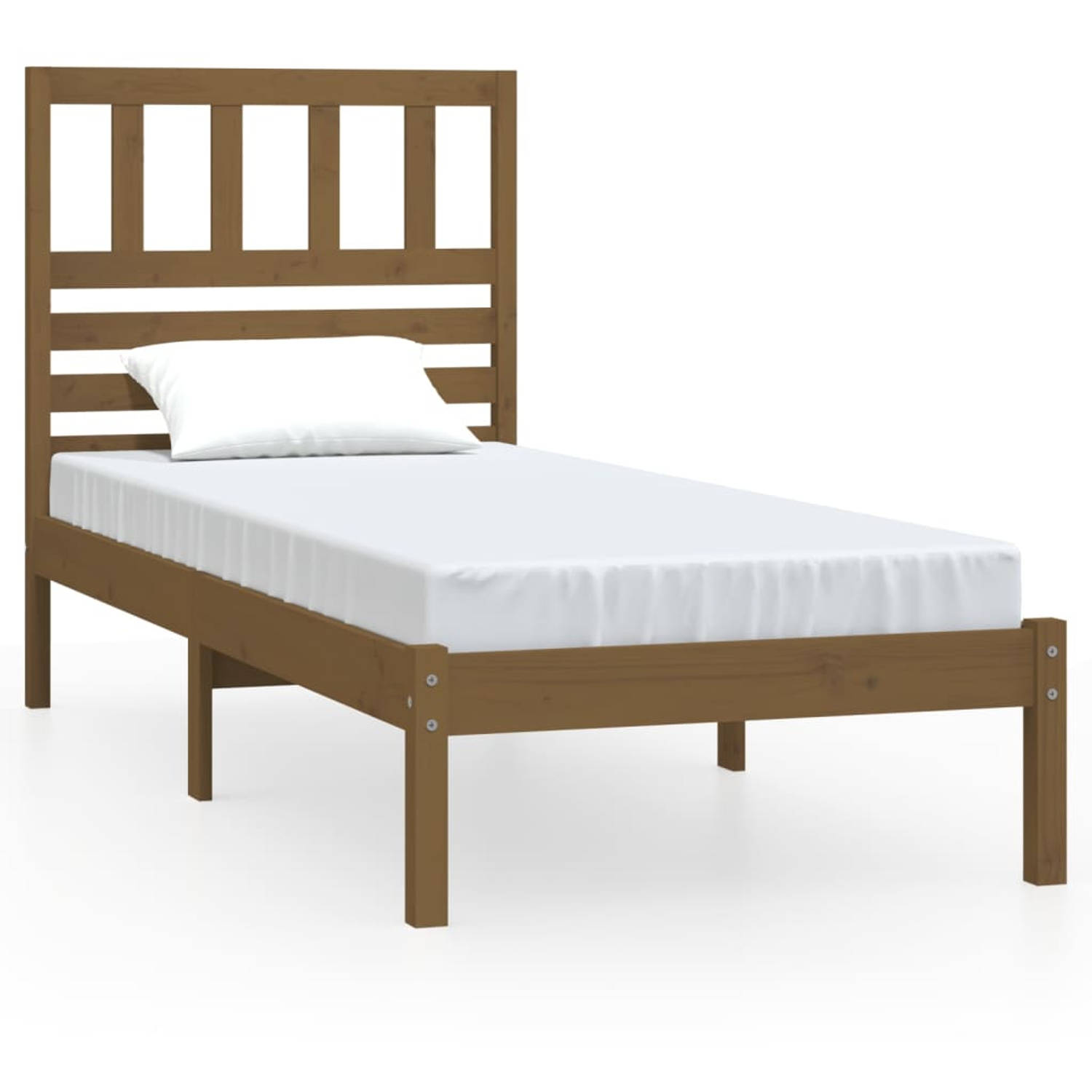 The Living Store Bedframe massief grenenhout honingbruin 90x200 cm - Bedframe - Bedframes - Eenpersoonsbed - Bed - Bedombouw - Frame - Bed Frame - Ledikant - Bedframe Met Hoofdeind