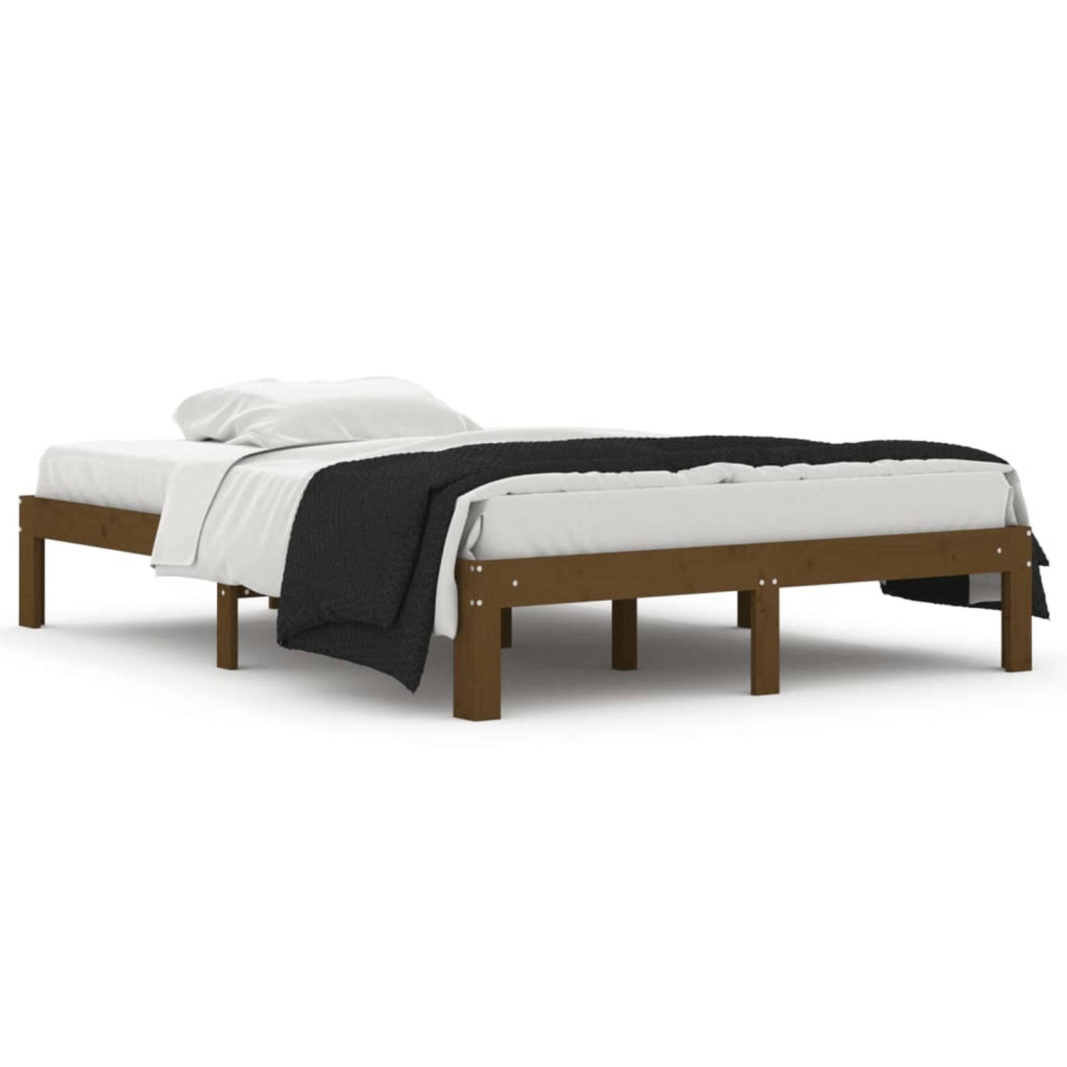 The Living Store Bedframe massief hout honingbruin 135x190 cm 4FT6 double - Bedframe - Bedframes - Bed - Bedbodem - Ledikant - Bed Frame - Massief Houten Bedframe - Slaapmeubel - B