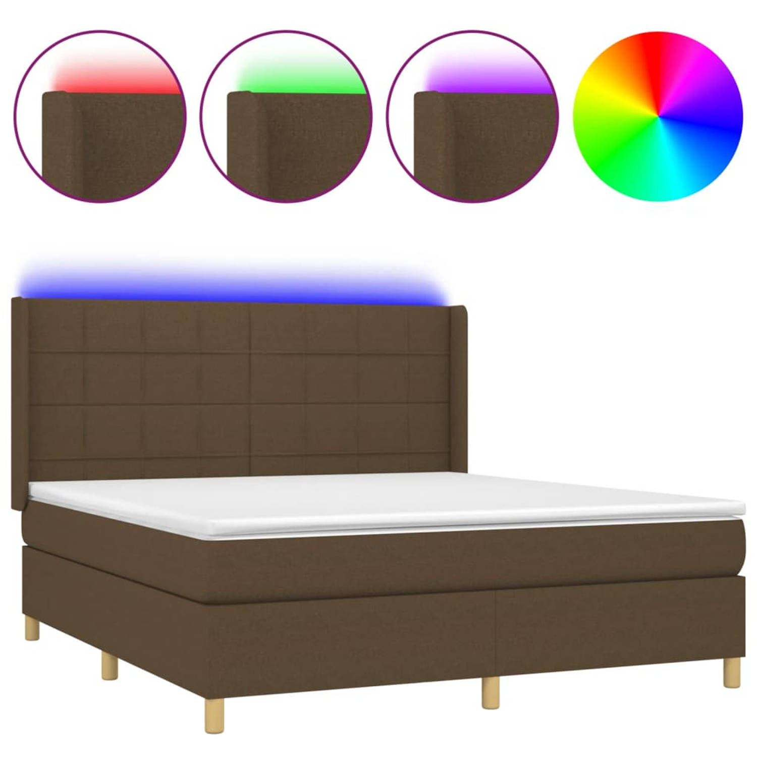 The Living Store Boxspring Set - LED - Donkerbruin - 203x183x118/128 cm - Pocketvering