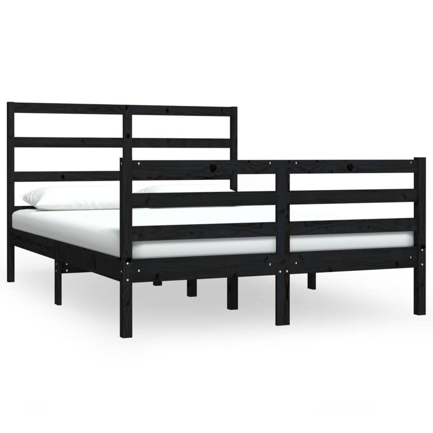 The Living Store Bedframe massief grenenhout zwart 140x190 cm - Bedframe - Bedframes - Bed - Bedbodem - Ledikant - Bed Frame - Massief Houten Bedframe - Slaapmeubel - Tweepersoonsb