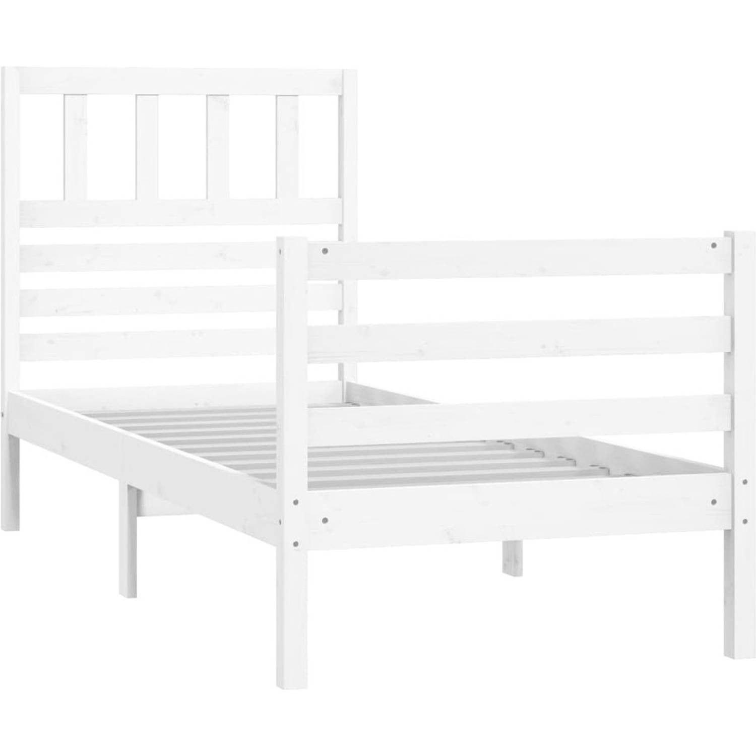 The Living Store Bedframe Grenenhout - Wit - 90 x 190 cm (L x B) - Rustiek ontwerp