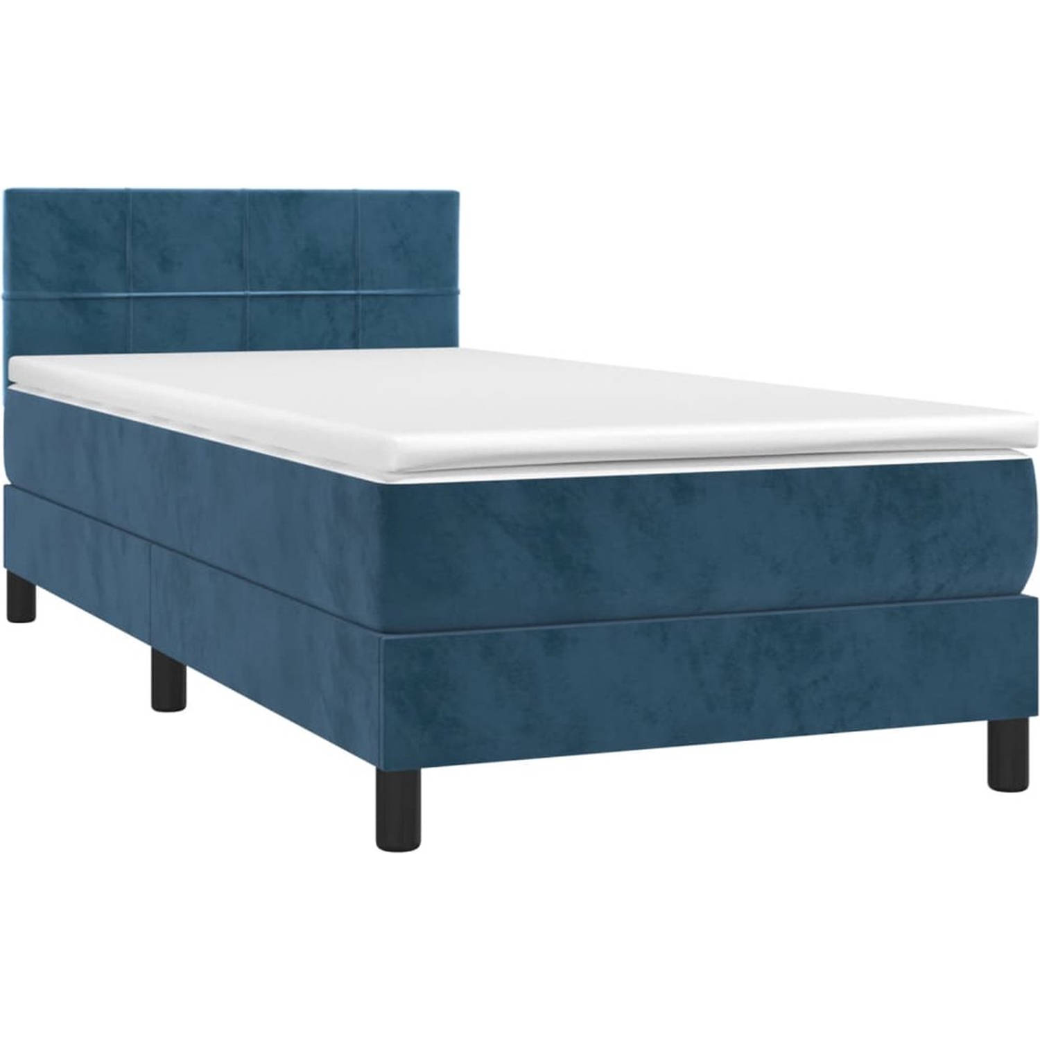 The Living Store Bed Donkerblauw Fluweel - Pocketvering - LED - 203x80x78/88 cm