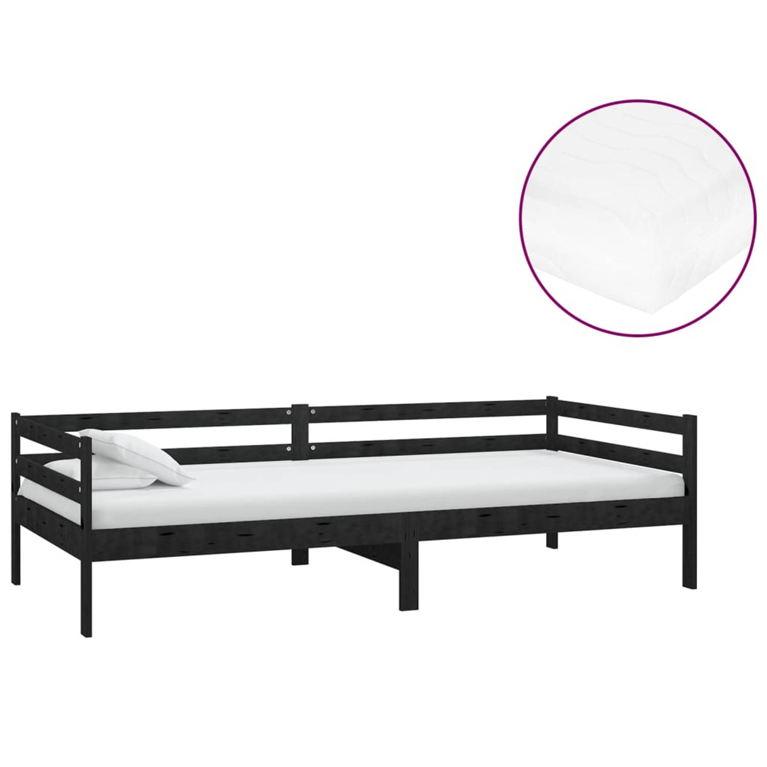 The Living Store Slaapbank met matras massief grenenhout zwart 90x200 cm - Bedbank - Bedbanken - Bed Bank - Bed Banken - Slaapbank - Slaapbanken - Slaap Bank - Slaap Banken - Houte