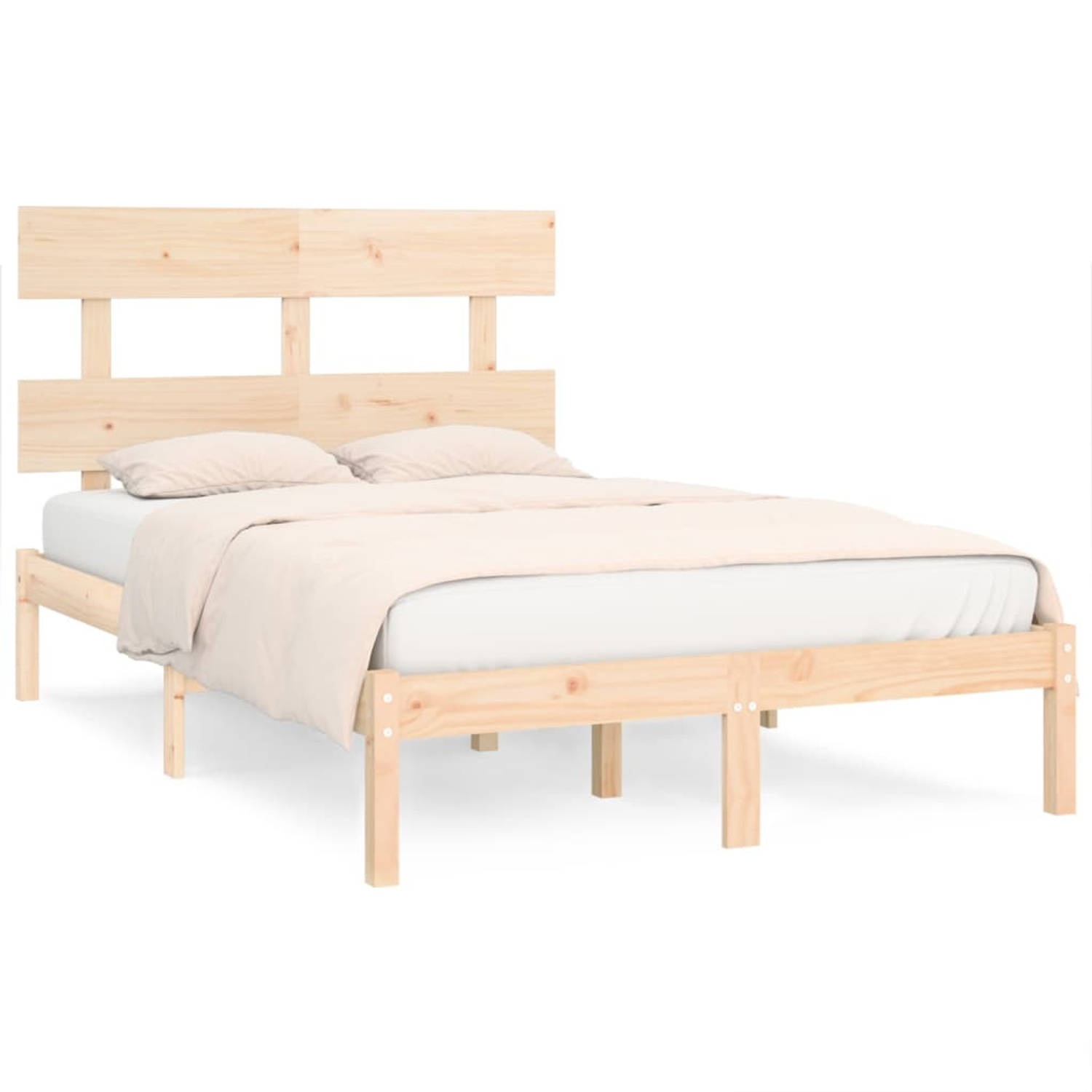 The Living Store Bedframe massief hout 135x190 cm 4FT6 Double - Bedframe - Bedframes - Tweepersoonsbed - Bed - Bedombouw - Dubbel Bed - Frame - Bed Frame - Ledikant - Bedframe Met