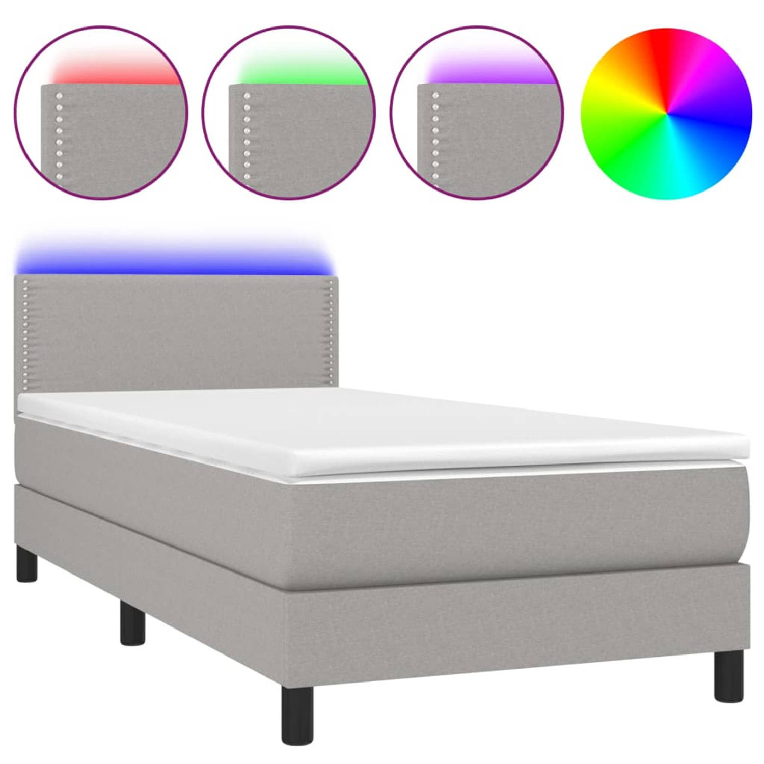 The Living Store Boxspring met matras en LED stof lichtgrijs 90x190 cm - Boxspring - Boxsprings - Bed - Slaapmeubel - Boxspringbed - Boxspring Bed - Tweepersoonsbed - Bed Met Matra