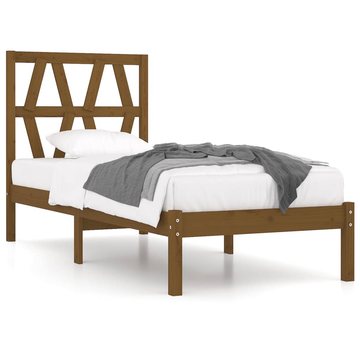 The Living Store Bedframe massief grenenhout honingbruin 100x200 cm - Bedframe - Bedframes - Eenpersoonsbed - Bed - Bedombouw - Enkel Bed - Frame - Bed Frame - Ledikant - Houten Be