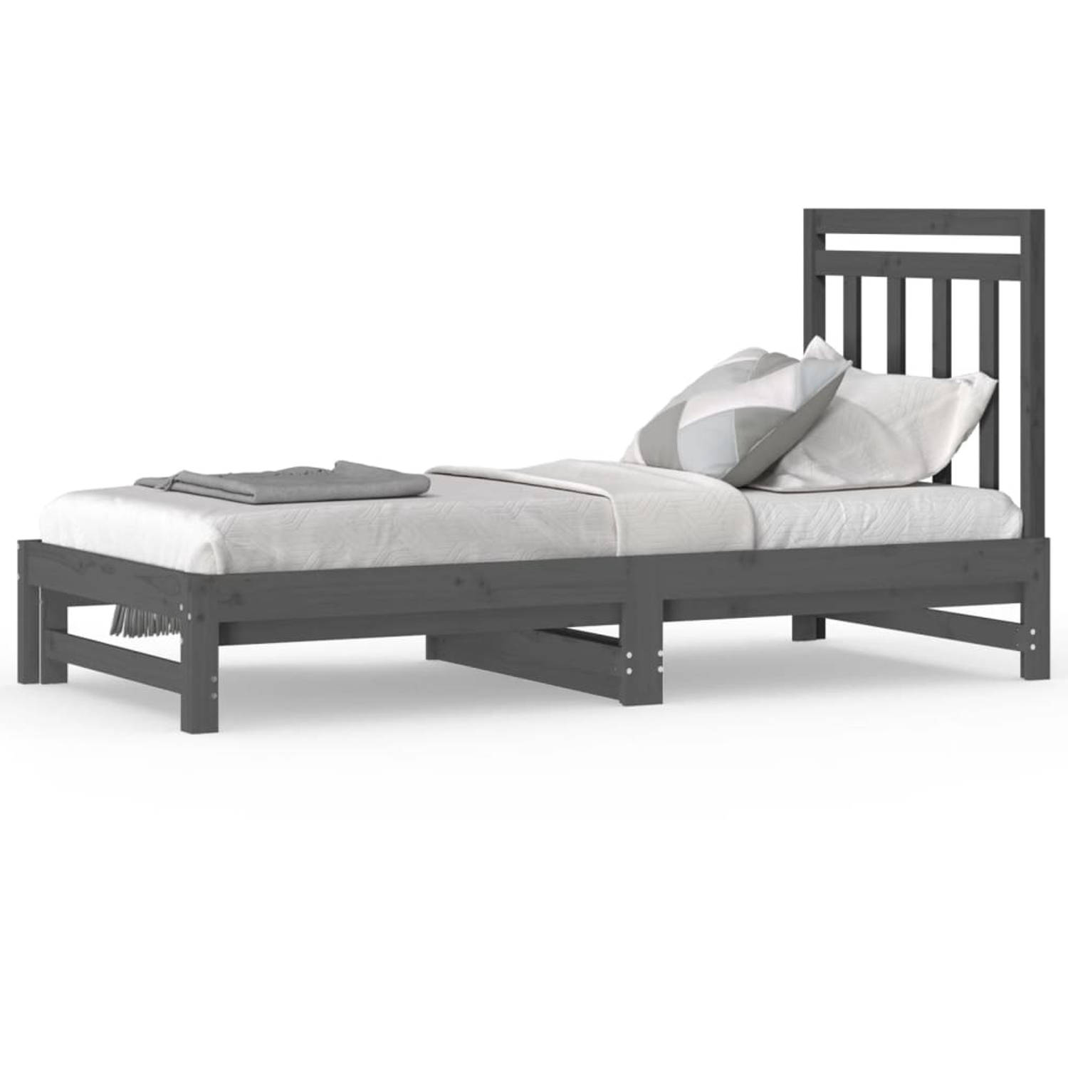 The Living Store Slaapbank uitschuifbaar massief grenenhout grijs 2x(90x190) cm - Slaapbank - Slaapbanken - Bedbank - Bed - Bedframe - Houten Bedframe - Bedbodem - Logeerbed - Slaa