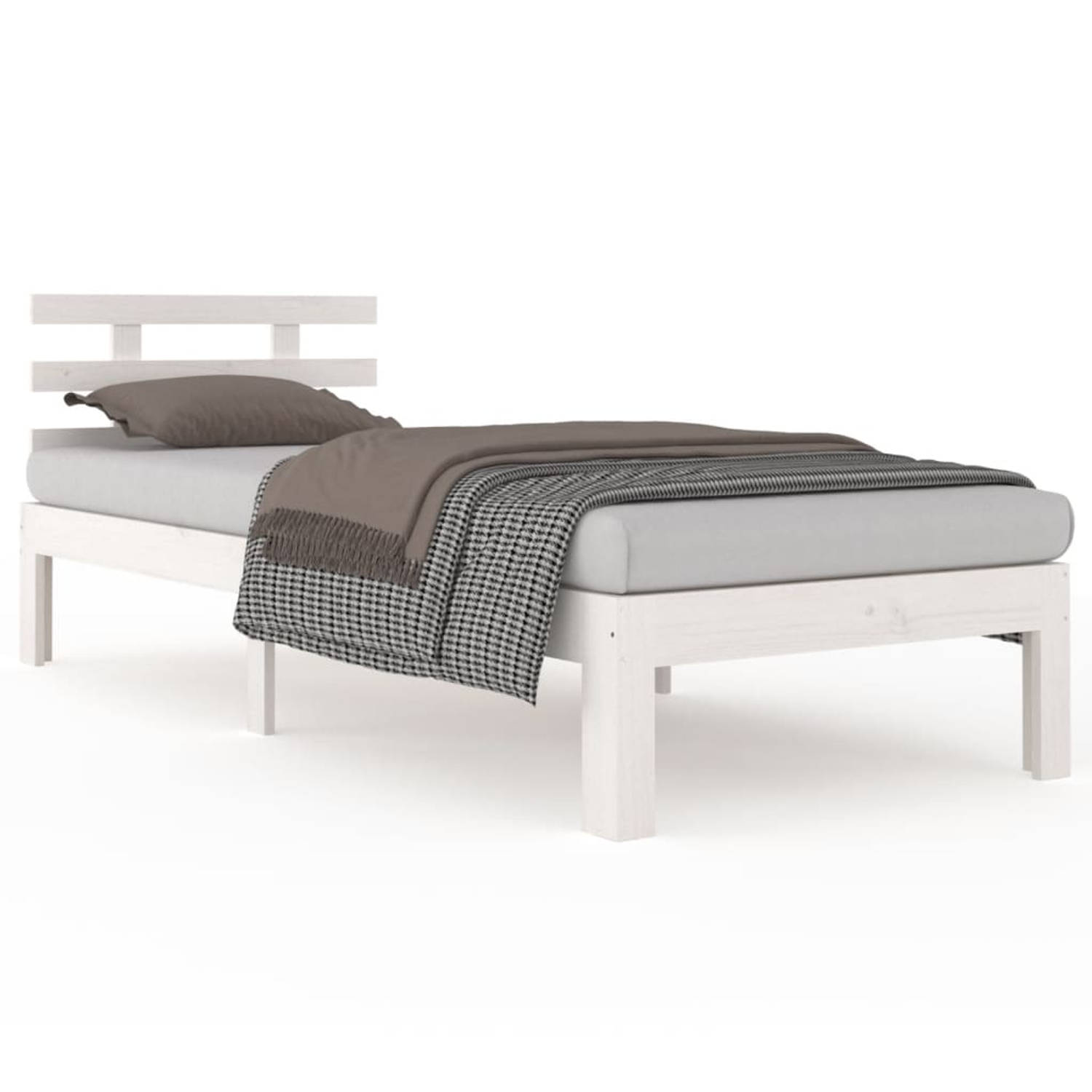 The Living Store Bedframe Grenenhout - Eenpersoons - Wit - 195.5 x 78.5 x 69.5 cm - Stabiel en comfortabel