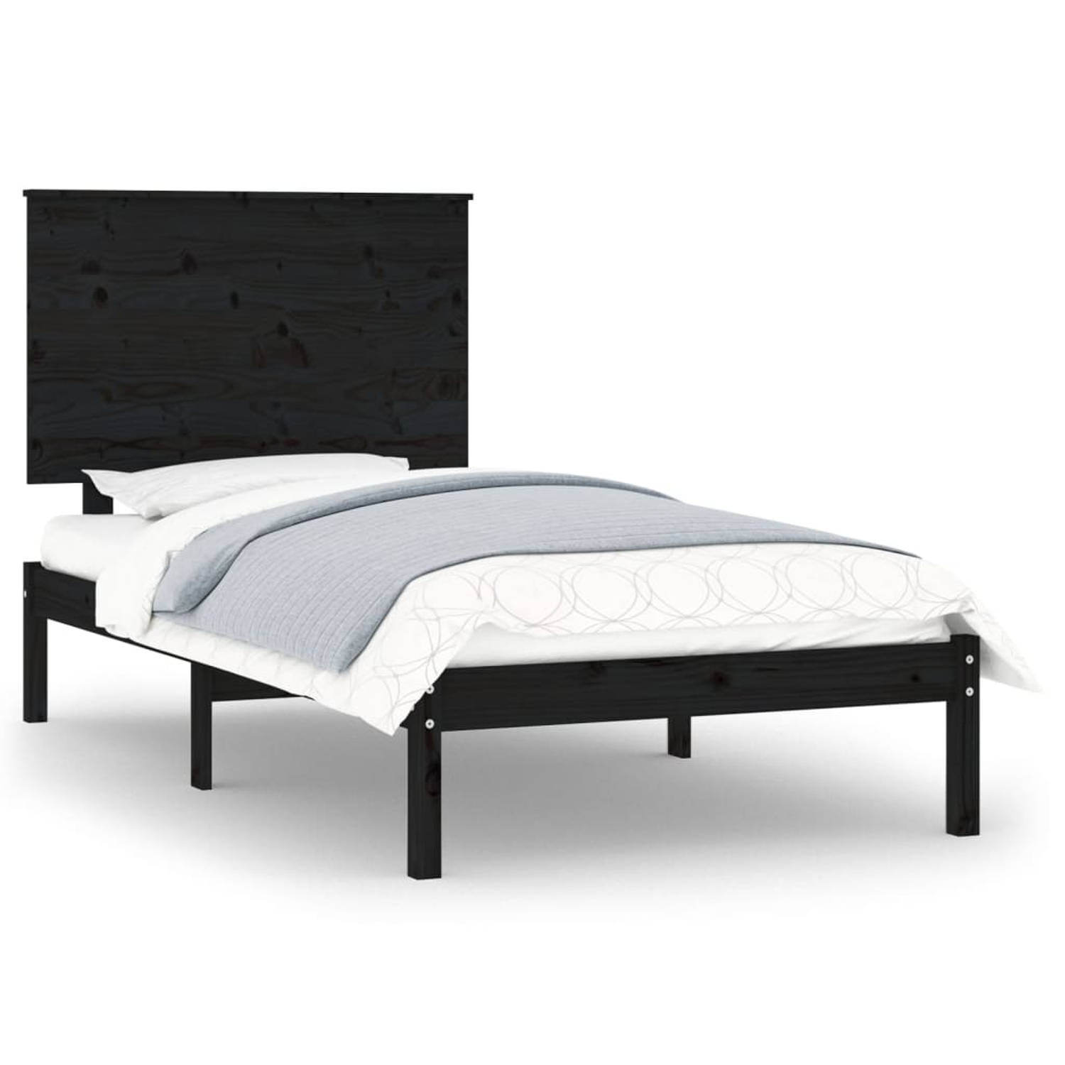 The Living Store Bedframe massief grenenhout zwart 90x200 cm - Bedframe - Bedframes - Bed - Bedbodem - Ledikant - Bed Frame - Massief Houten Bedframe - Slaapmeubel - Eenpersoonsbed