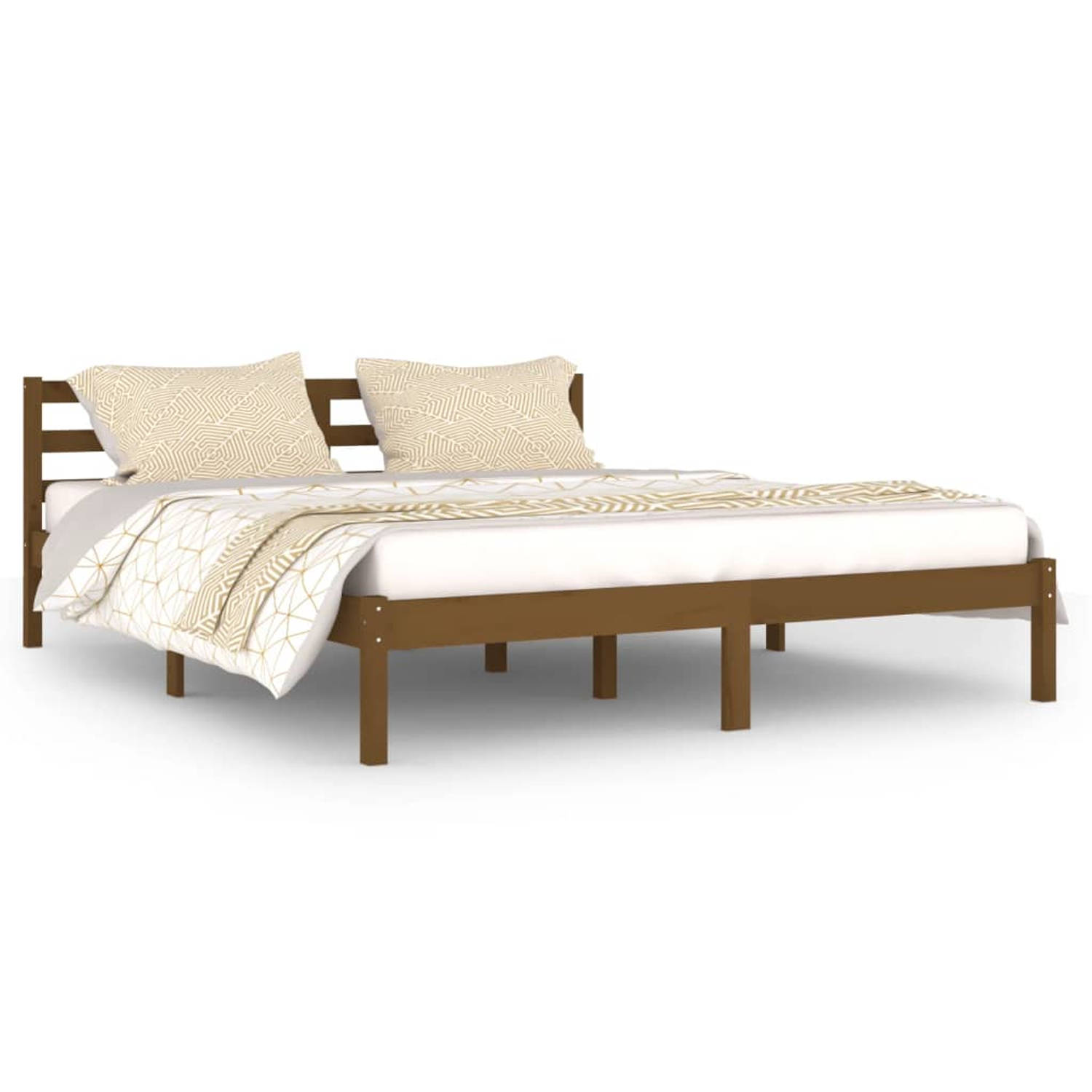 The Living Store Bedframe massief grenenhout honingbruin 160x200 cm - Bedframe - Bedframes - Bed - Bedbodem - Ledikant - Bed Frame - Massief Houten Bedframe - Slaapmeubel - Bedden