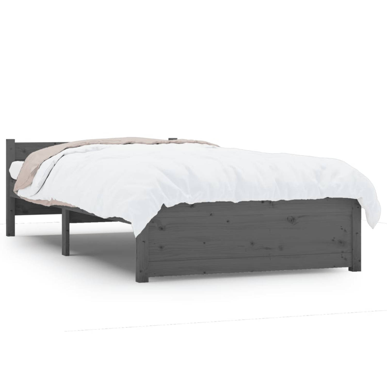 The Living Store Bedframe massief hout grijs 75x190 cm 2FT6 Small Single - Bedframe - Bedframes - Bed - Bedbodem - Ledikant - Bed Frame - Massief Houten Bedframe - Slaapmeubel - Ee