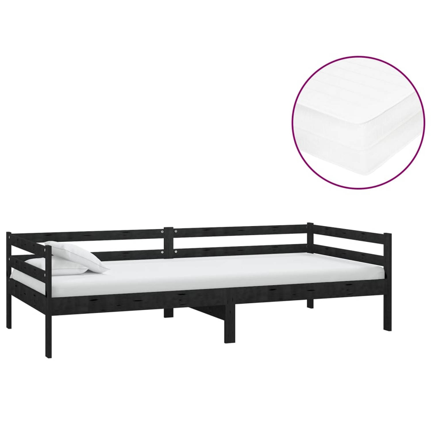 The Living Store Slaapbank met matras massief grenenhout zwart 90x200 cm - Bedbank - Bedbanken - Bed Bank - Bed Banken - Slaapbank - Slaapbanken - Slaap Bank - Slaap Banken - Houte