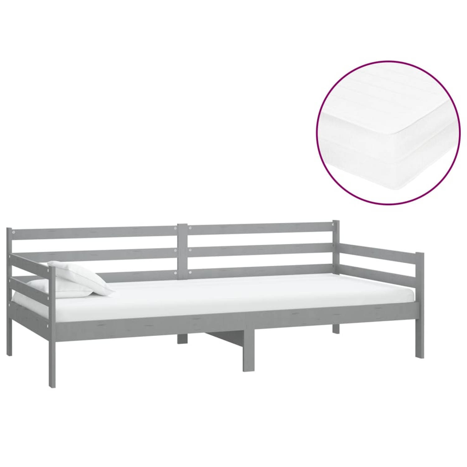 The Living Store Slaapbank met matras massief grenenhout grijs 90x200 cm - Bedbank - Bedbanken - Bed Bank - Bed Banken - Slaapbank - Slaapbanken - Slaap Bank - Slaap Banken - Houte