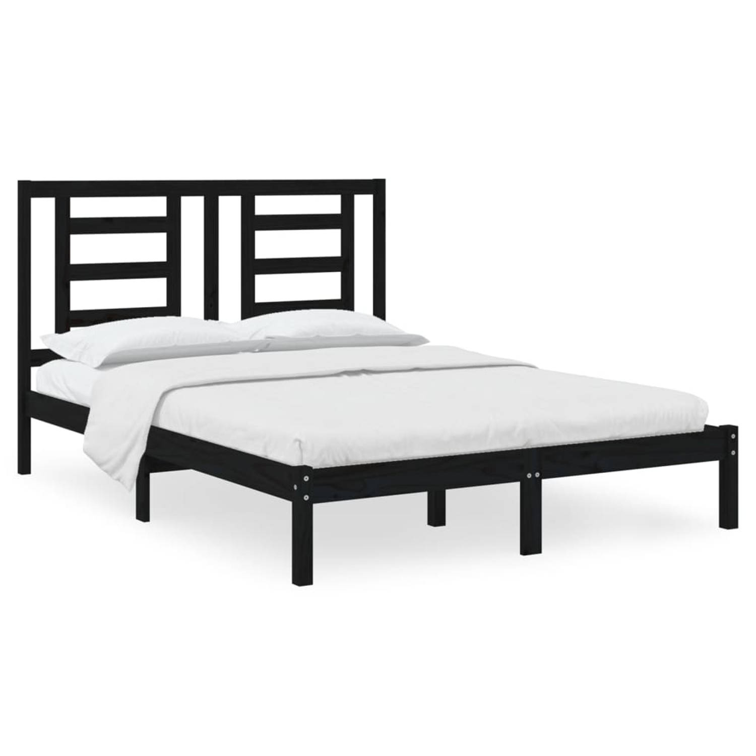 The Living Store Bedframe massief grenenhout zwart 140x200 cm - Bedframe - Bedframes - Bed - Bedbodem - Ledikant - Bed Frame - Massief Houten Bedframe - Slaapmeubel - Tweepersoonsb