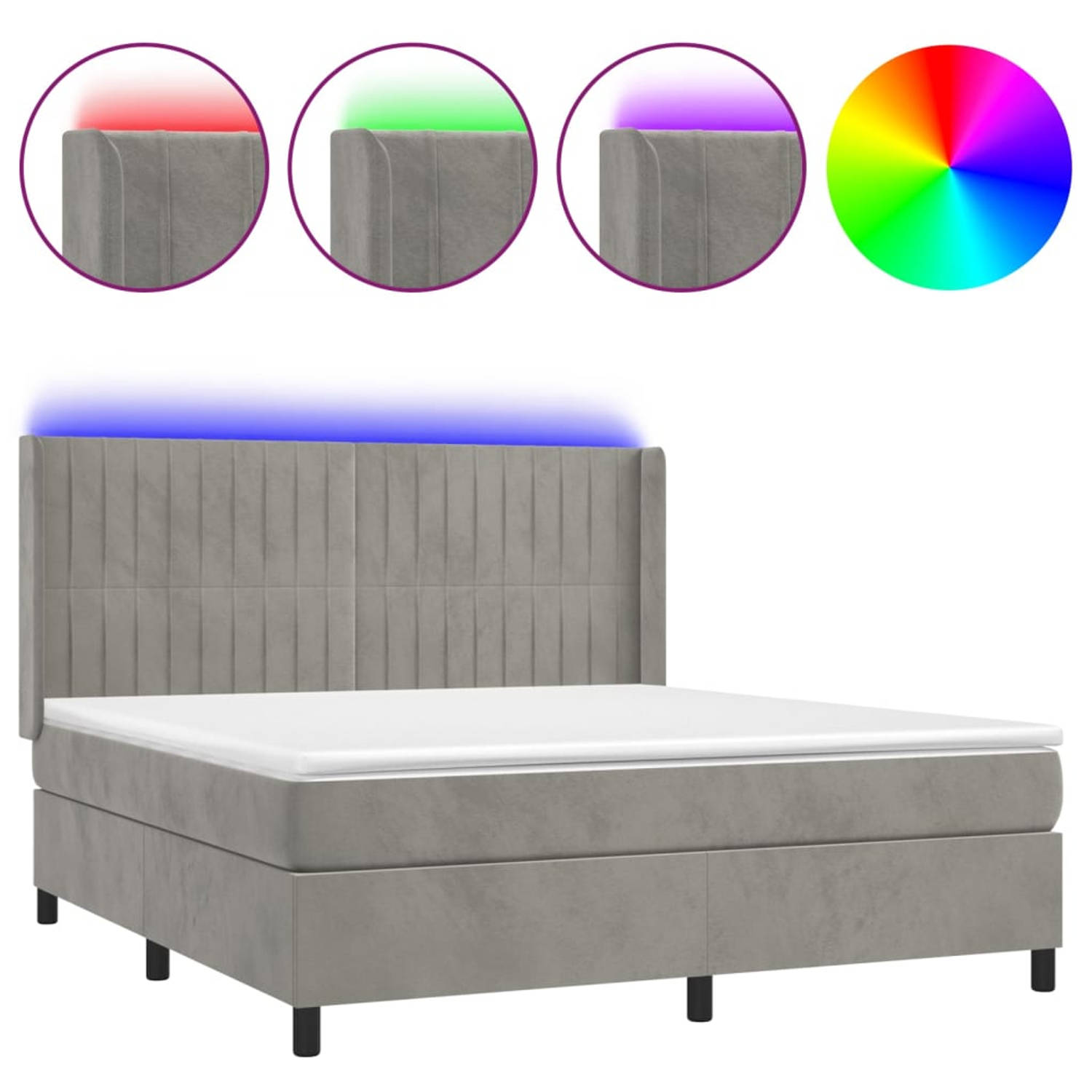 The Living Store Boxspring Bed - Fluweel - 160 x 200 cm - Met LED en Pocketvering