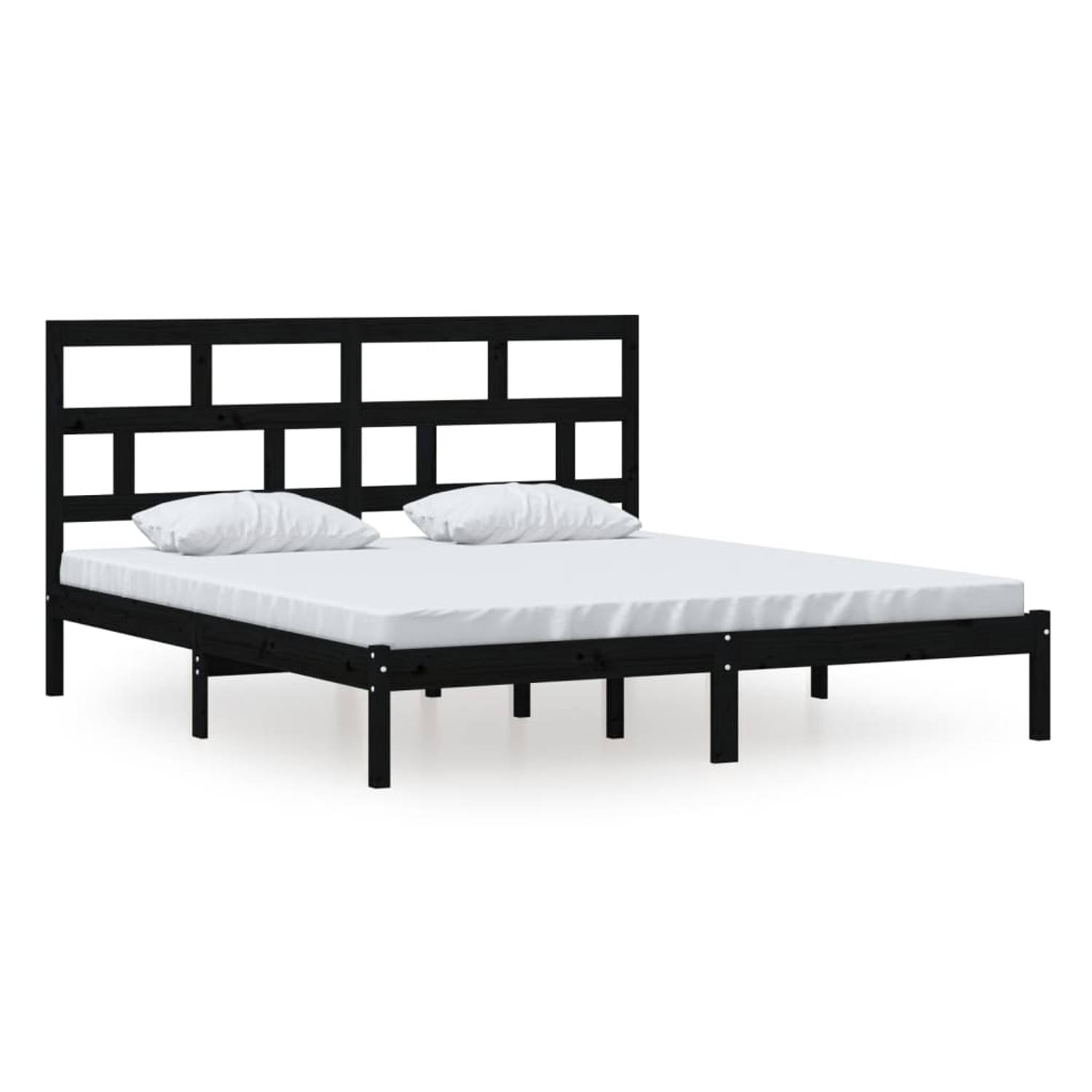 The Living Store Bedframe massief hout zwart 180x200 cm 6FT Super King - Bedframe - Bedframes - Bed - Bedbodem - Ledikant - Bed Frame - Massief Houten Bedframe - Slaapmeubel - Twee