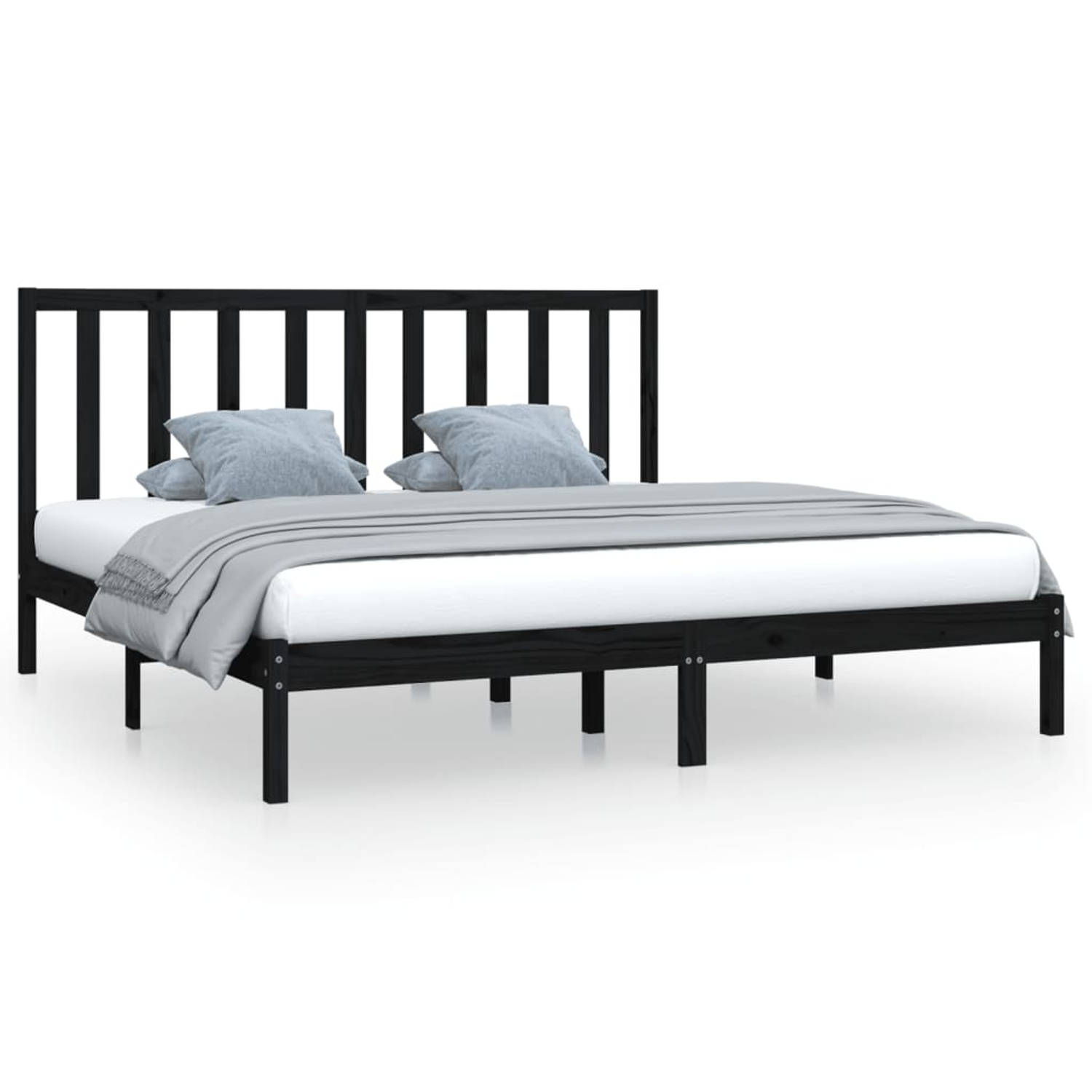 The Living Store Bedframe massief grenenhout zwart 200x200 cm - Bedframe - Bedframes - Bed - Bedbodem - Ledikant - Bed Frame - Massief Houten Bedframe - Slaapmeubel - Bedden - Bedb