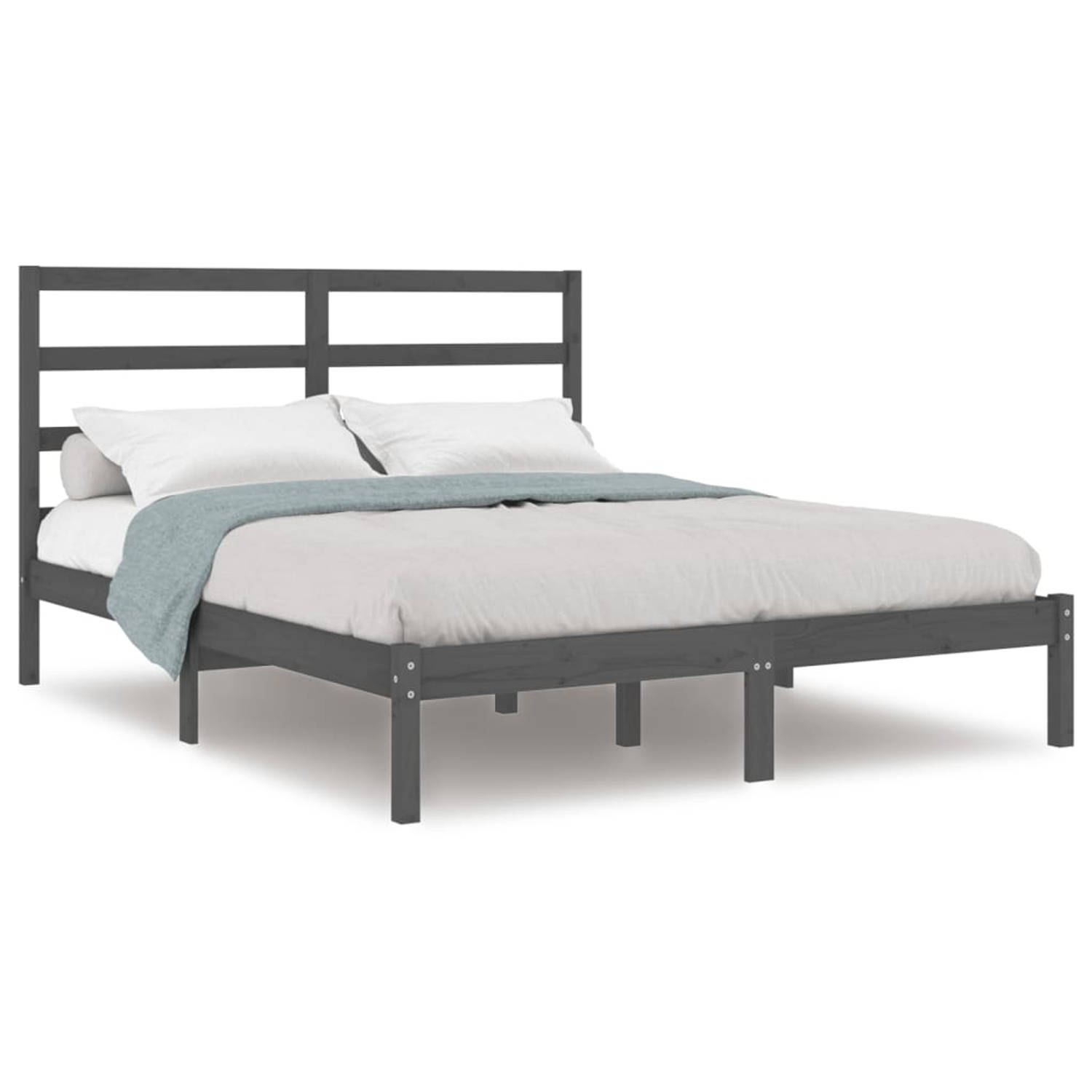 The Living Store Bedframe massief hout grijs 135x190 cm 4FT6 Double - Bedframe - Bedframes - Bed - Bedbodem - Ledikant - Bed Frame - Massief Houten Bedframe - Slaapmeubel - Tweeper